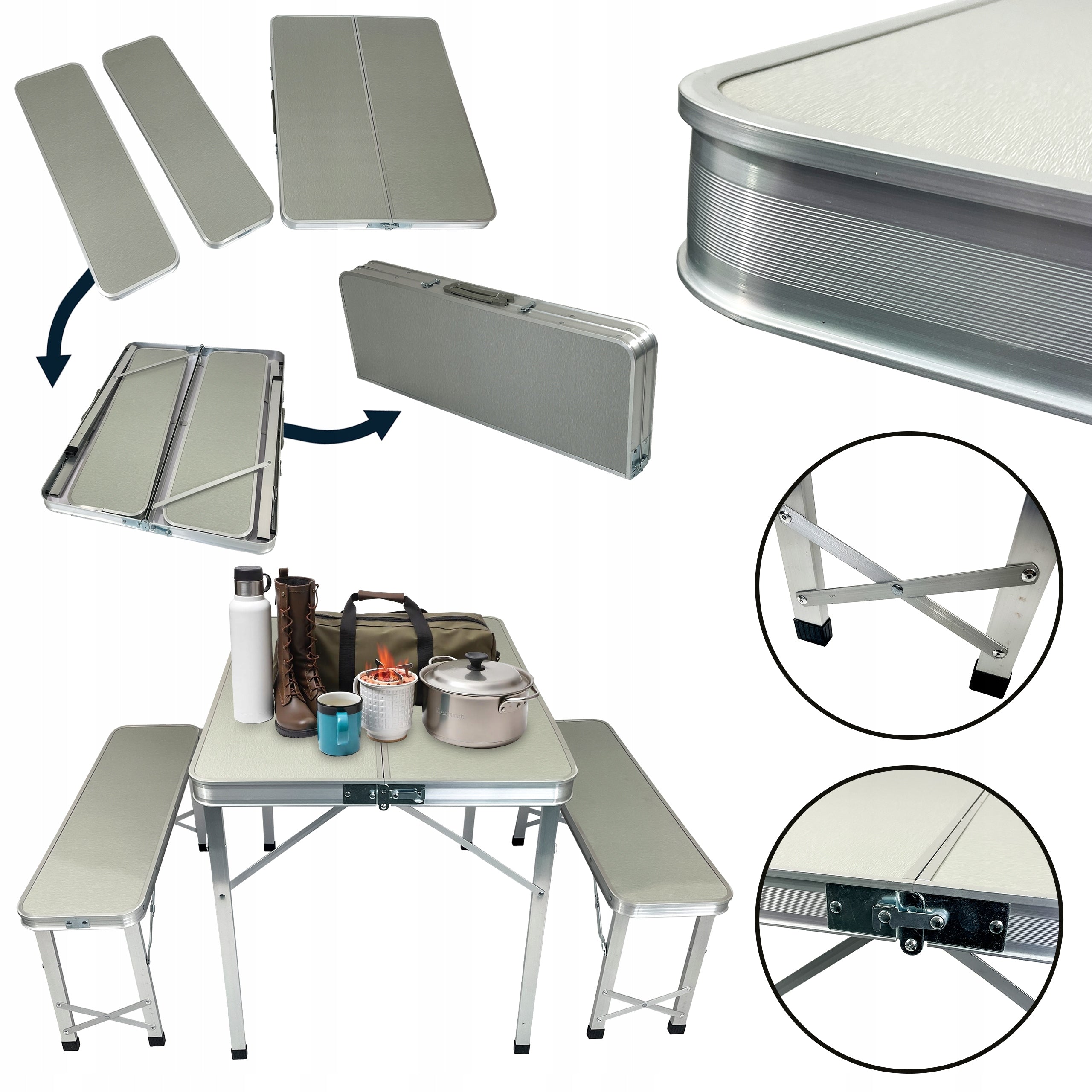 CAMPING SET FOLDING TABLE 2 CAMPING BENCHES SC1004 GREY Packaging status original