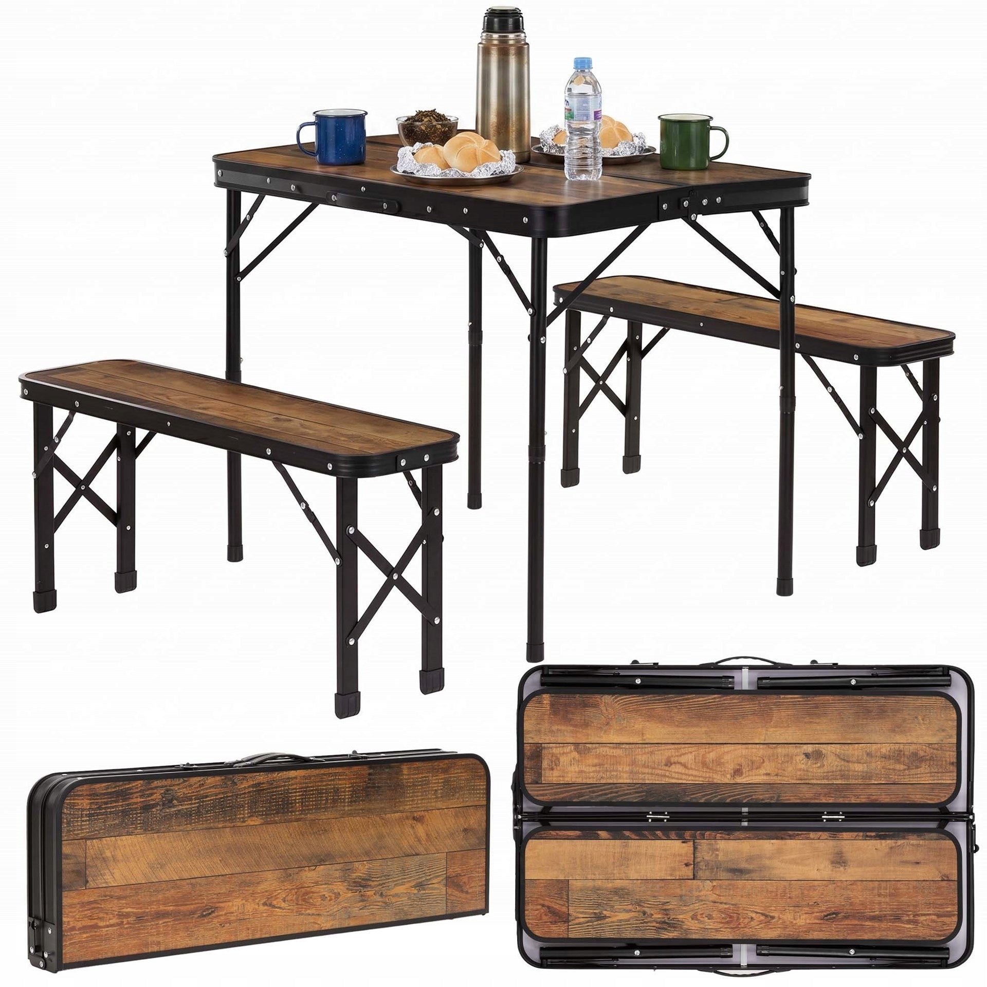 CAMPING SET FOLDING TOURIST GARDEN SUITCASE TABLE + 2 BENCHES