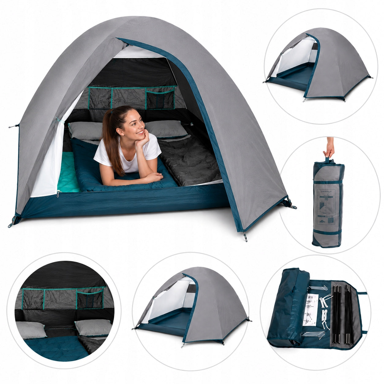 CAMPING TENT 3 PERSON MH100 TOURIST WATERPROOF EASY INSTALLATION