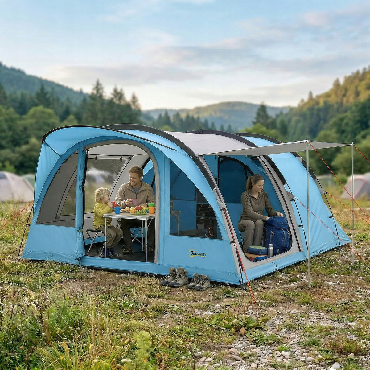 CAMPING TENT FOR 4 PEOPLE WITH DOORS AND WINDOWS 45.6×3.7×2M Manufacturer code Duży namiot rodzinny