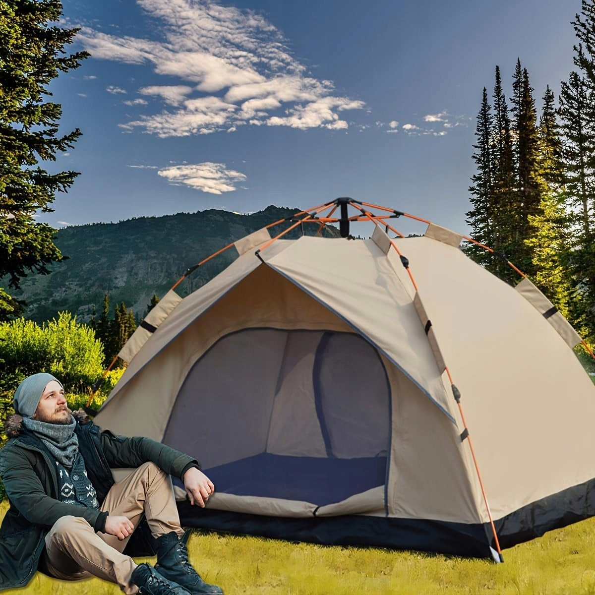 CAMPING TENT SELF-FOLDING TOURIST 2 PERSON BEIGE Number of people 2