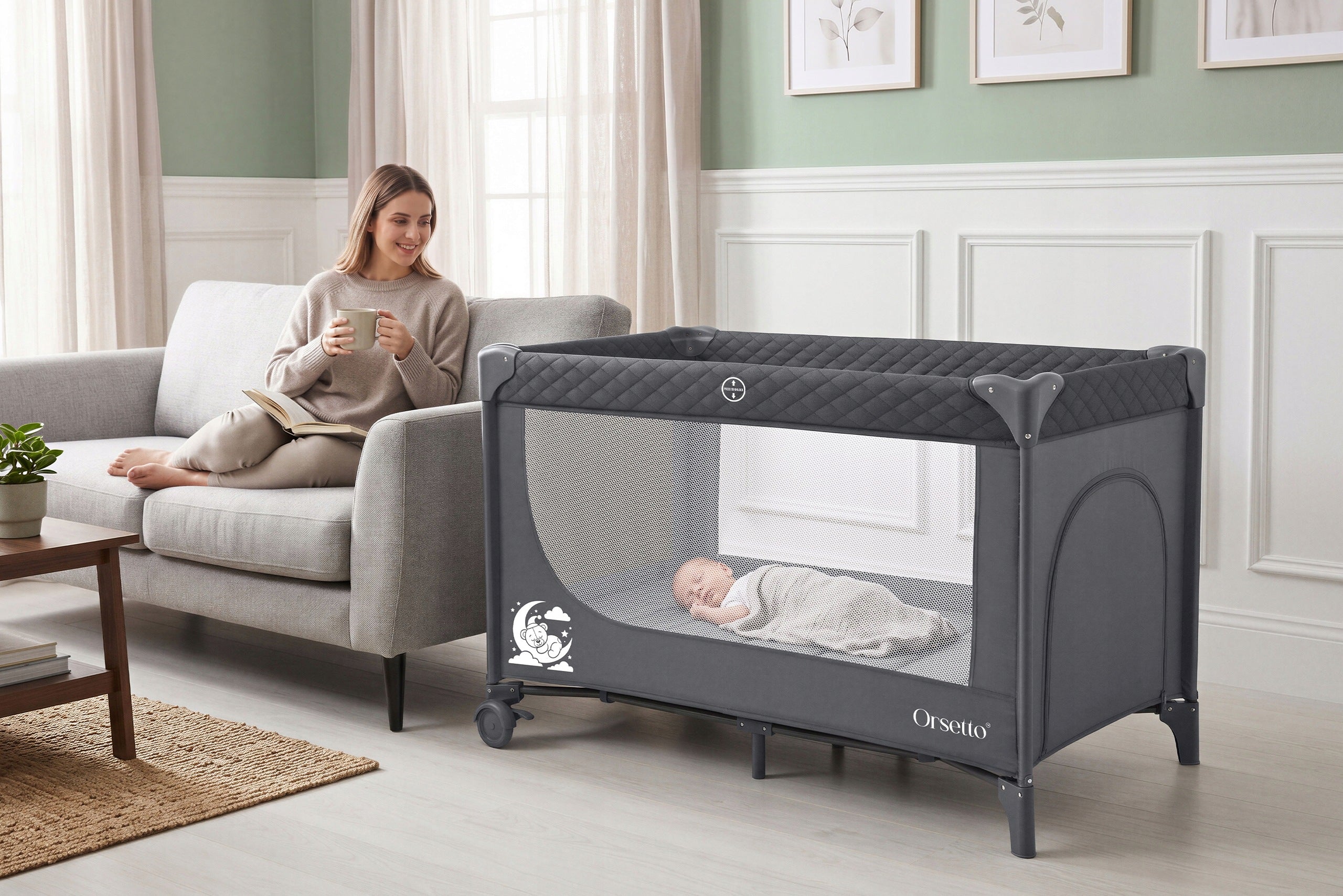 CAMPINGINO DUO II-LEVEL TRAVEL COT ORSETTO QUICK FOLD GREY Manufacturer code 5905226126853