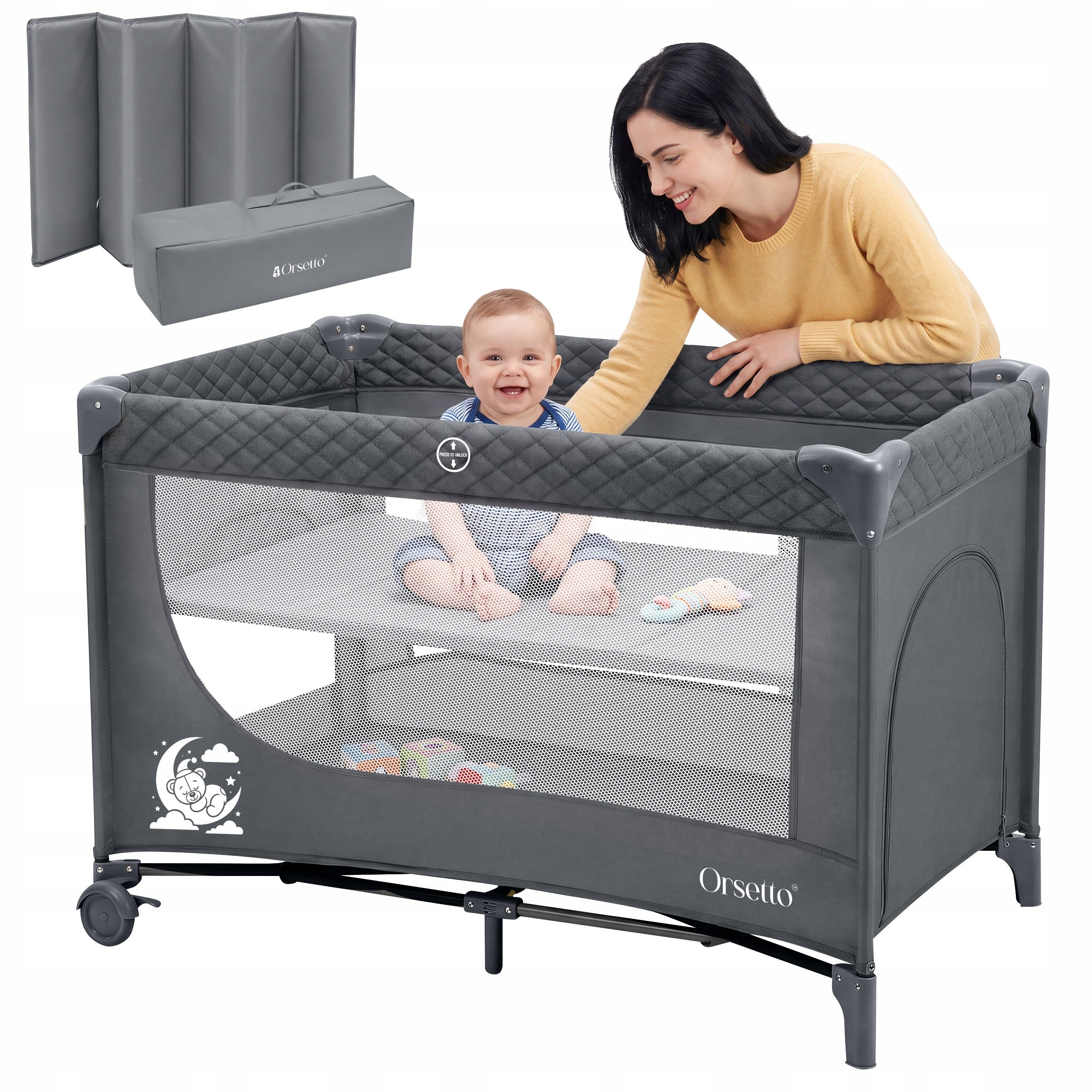 CAMPINGINO DUO II-LEVEL TRAVEL COT ORSETTO QUICK FOLD GREY