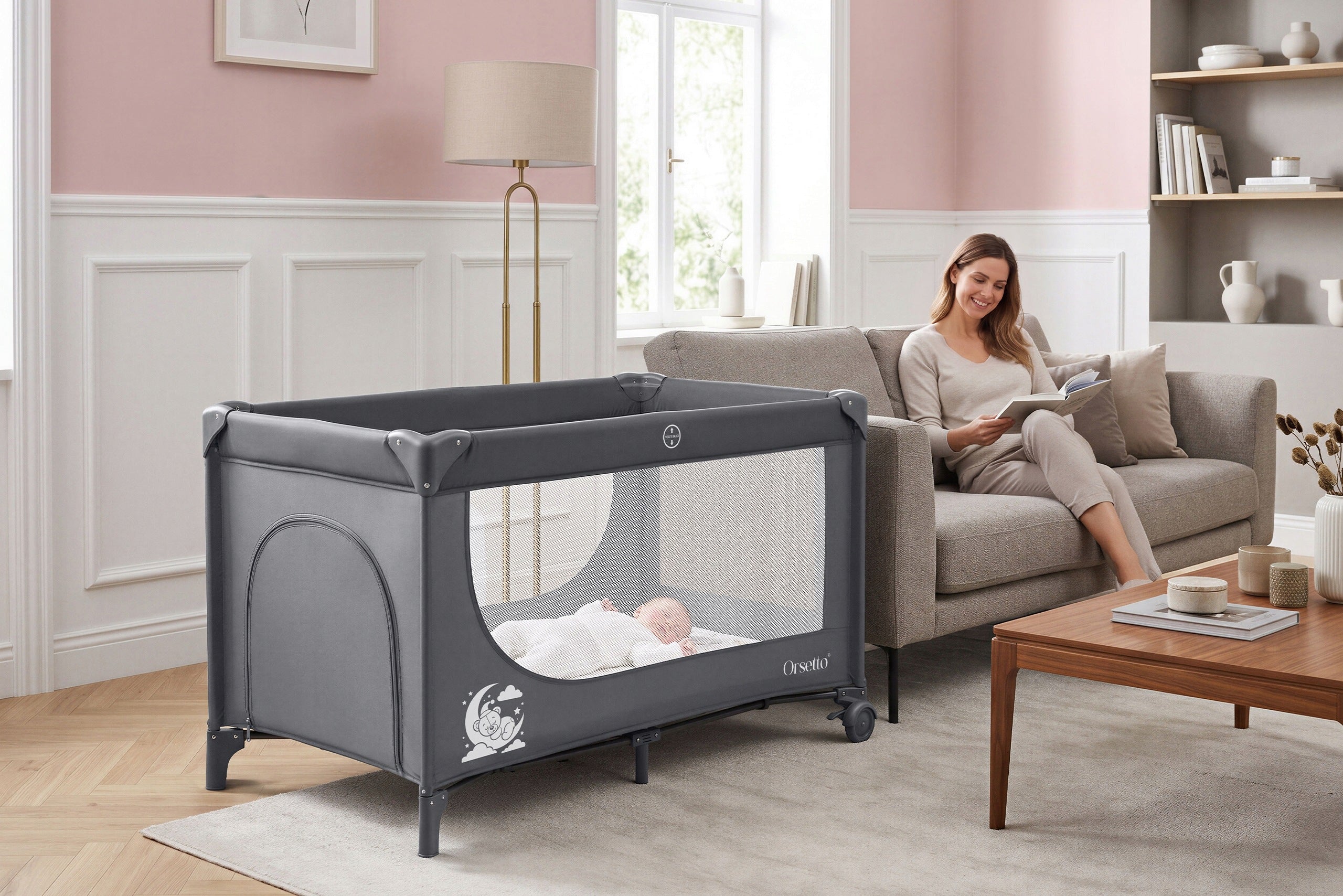 CAMPINO TRAVEL COT ORSETTO AUTOMATICALLY FOLDABLE DARK GREY Manufacturer code 5905226126822