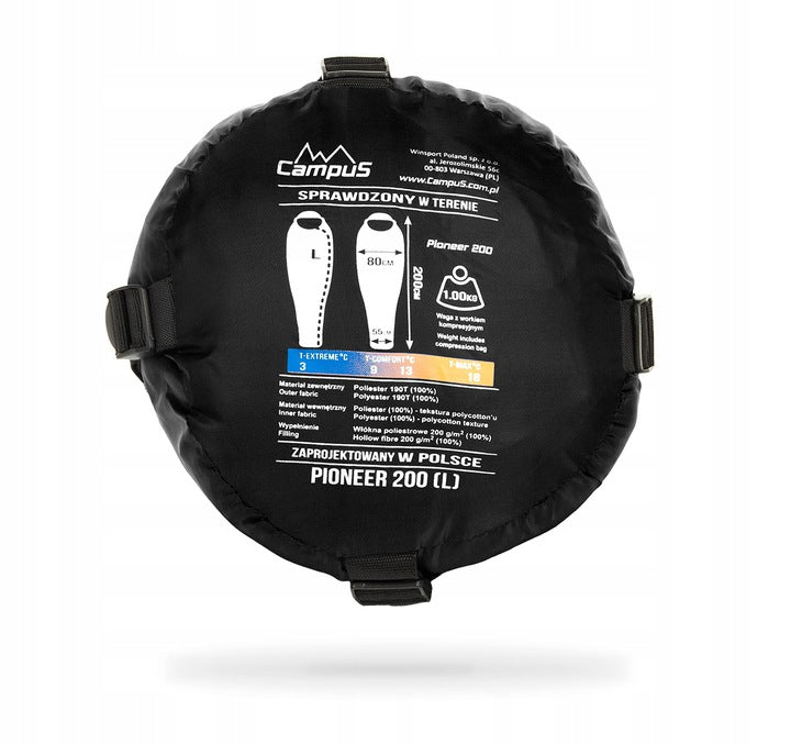 CAMPUS PIONEER 200 MUMMY WARM SLEEPING BAG - RIGHT Color black