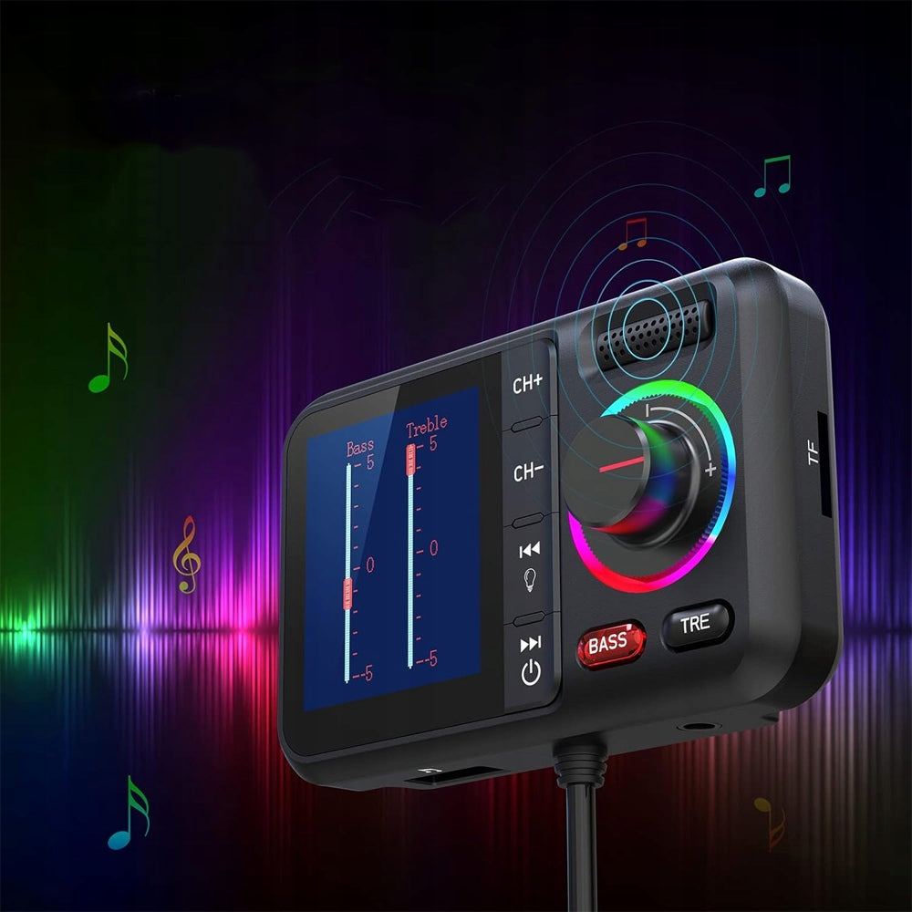 CAR BLUETOOTH ADAPTER WITH SCREEN – QC3.0, 2×USB, FM, AUX, TF, 8 RGB Brand no brand