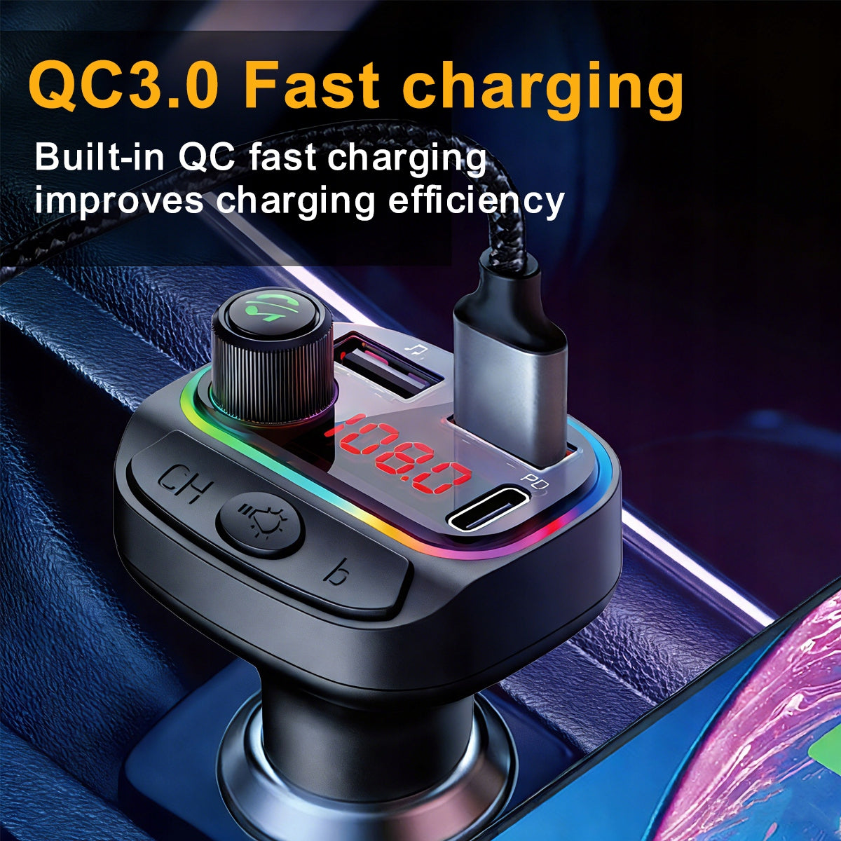 CAR BLUETOOTH FM TRANSMITTER 3x USB ADAPTER QC MP3 FAST CHARGER