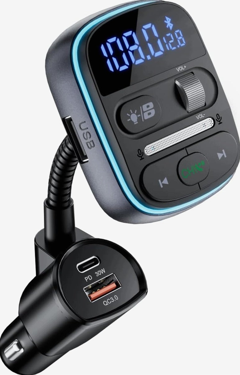 CAR BLUETOOTH FM TRANSMITTER WITH USB CHARGER PD QC MP3 PLAYER SD