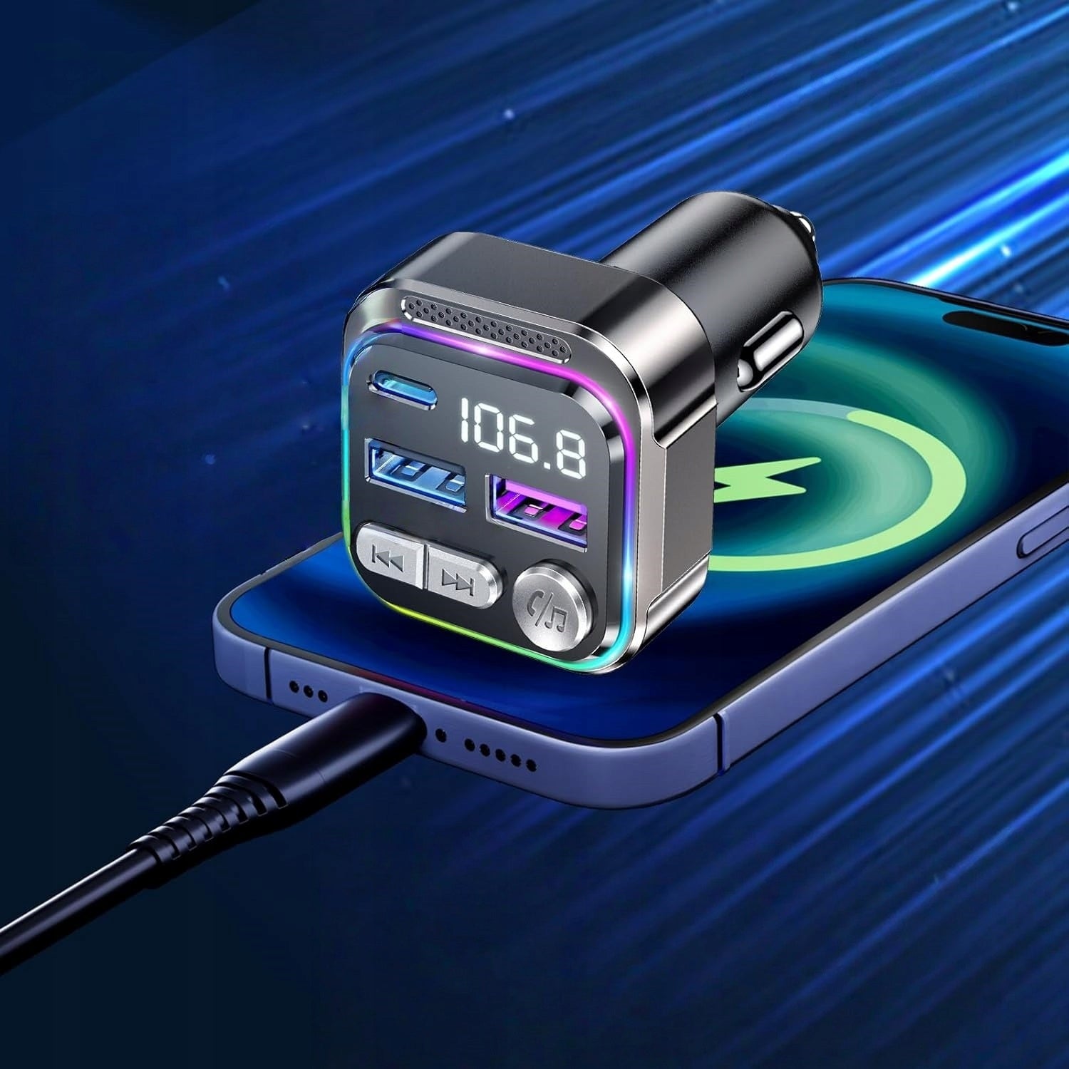 CAR BLUETOOTH TRANSMITTER FM MP3 30W USB Type-C Fast Charger Brand no brand