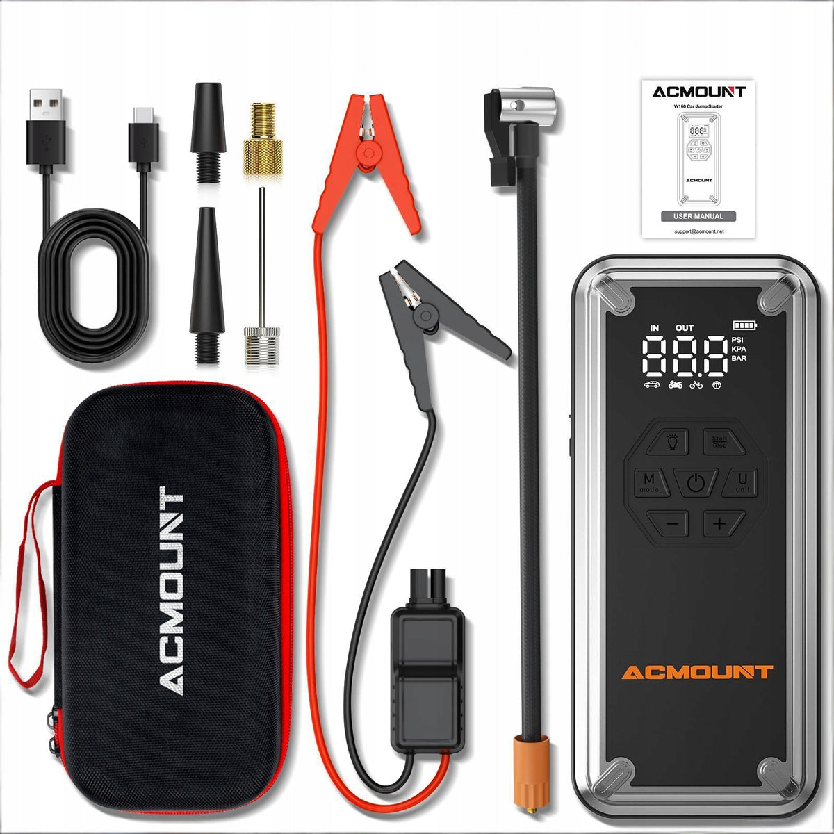 CAR BOOSTER POWERBANK, COMPRESSOR FLASHLIGHT LED STARTER