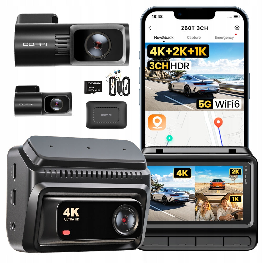 CAR CAMERA DDPAI Z60T FRONT REAR INTERIOR 4K HDR + 4G MODULE + 64GB