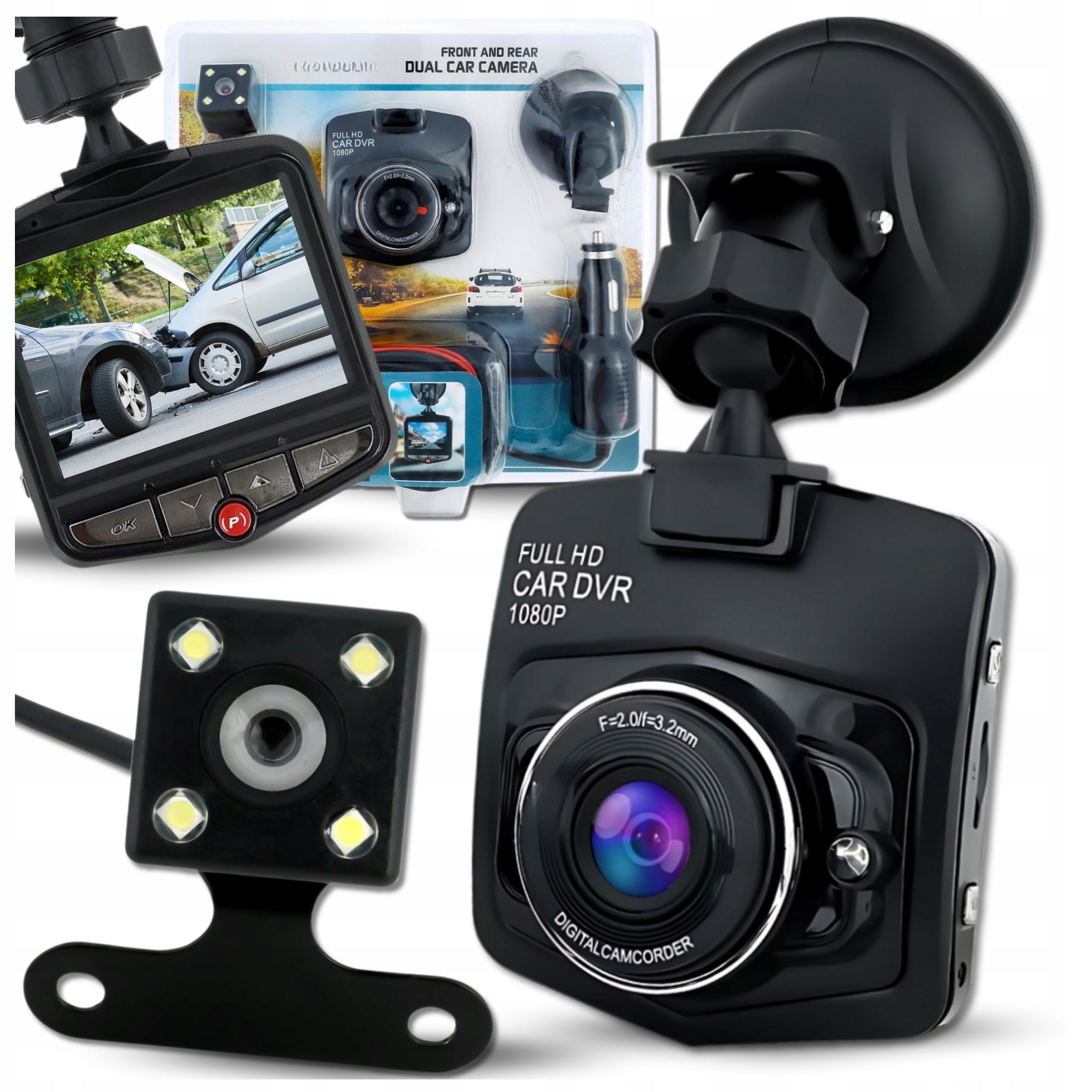 CAR CAMERA FRONT + REAR VIDEO RECORDER G-sensor 3in1 Full HD