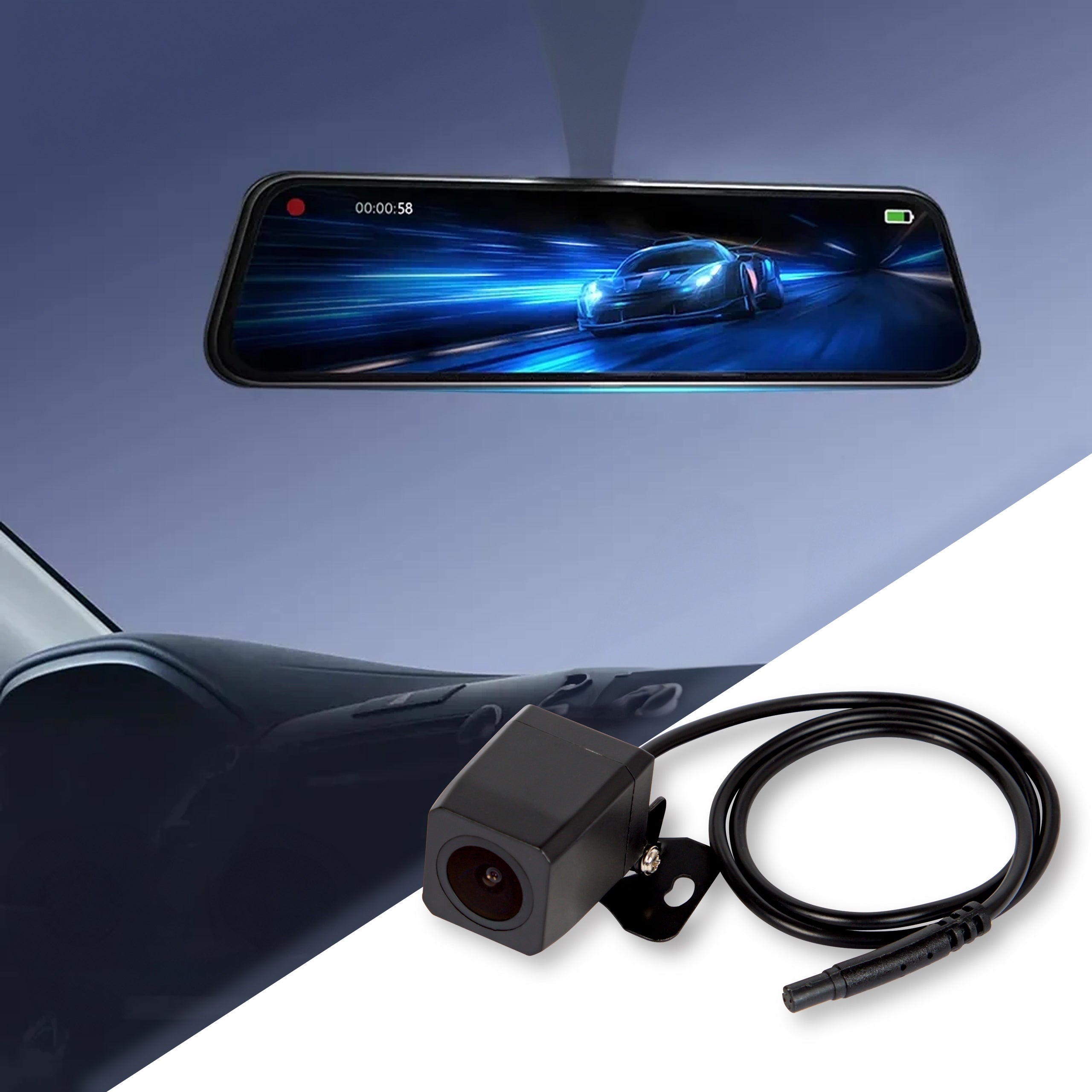 CAR CAMERA FULL HD VIDEO RECORDER MIRROR 10" REVERSING FRONT REAR Memory card included none
