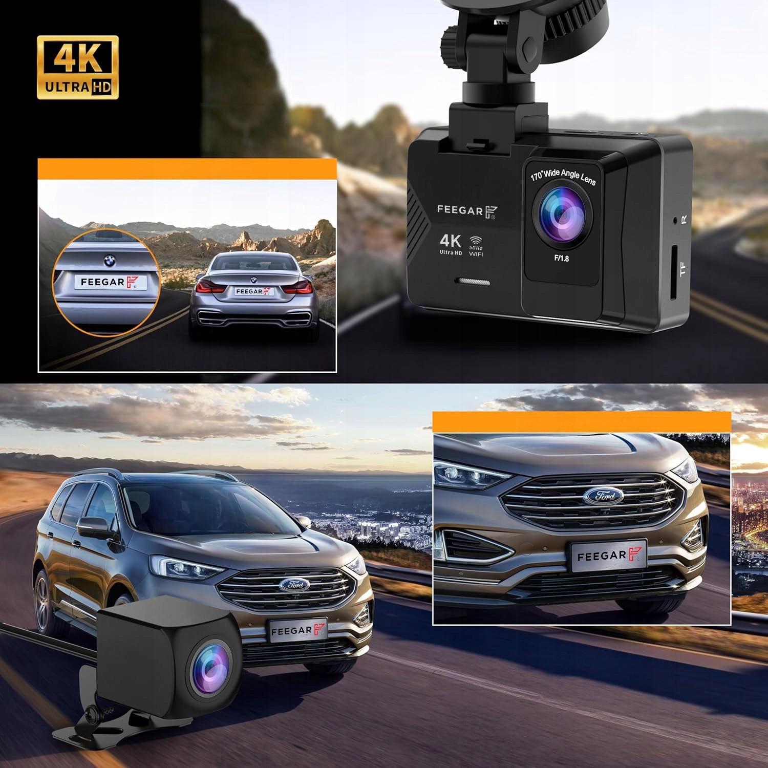CAR CAMERA Feegar Traffic 4K UHD WiFi VIDEO RECORDER 5G 170° +REAR Packaging status original