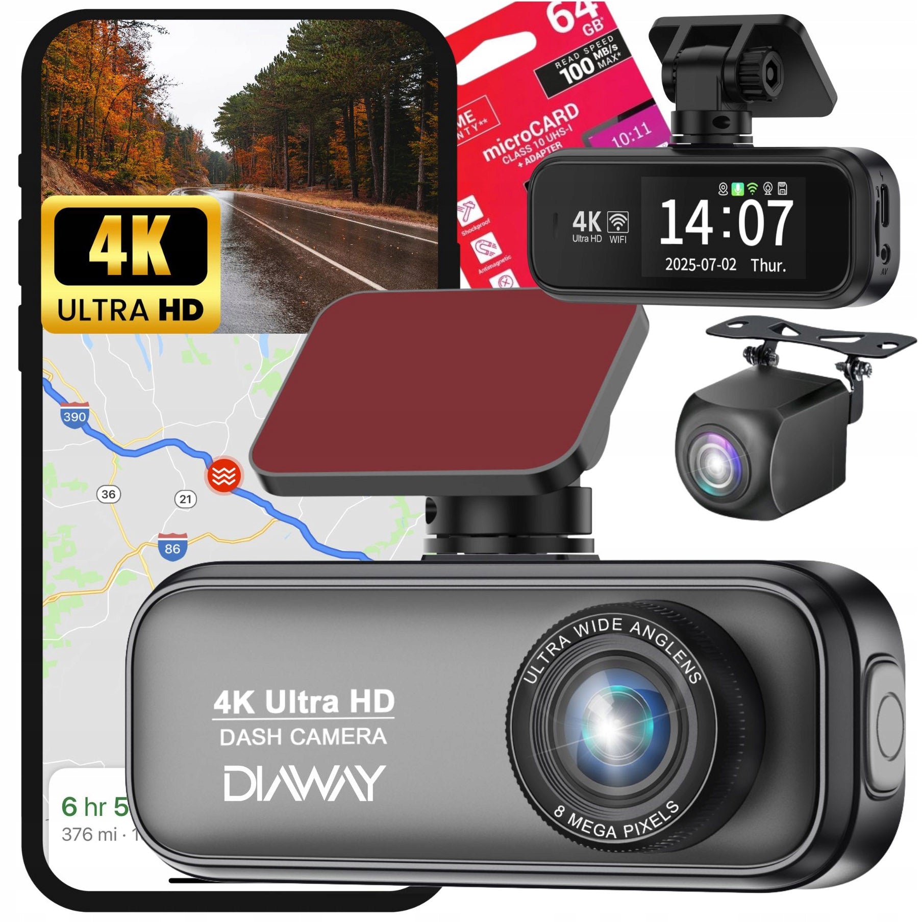 CAR CAMERA GPS VIDEO RECORDER 4K + WiFi RECORDER PRO REAR HDR