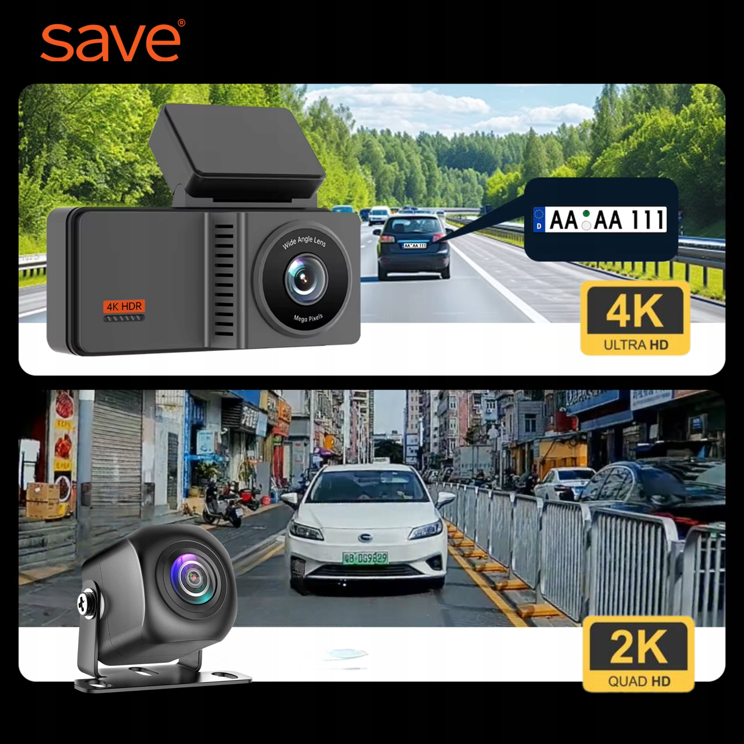 CAR CAMERA VIDEO RECORDER REVERSING CAMERA 4K FRONT 2K REAR MENU PL Packaging status original