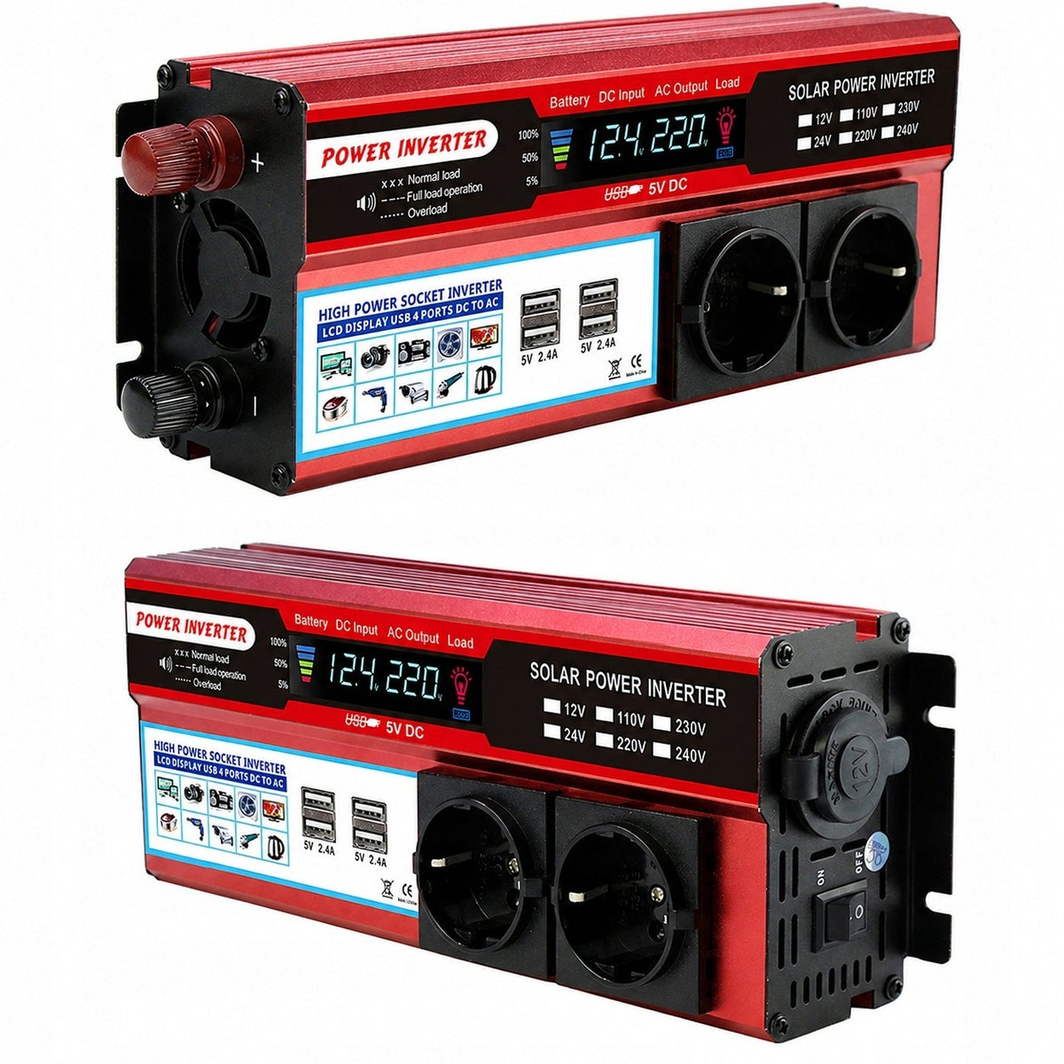 CAR CONVERTER 2000W|12V|2x 220V|4x USB|LCD|CLEAN SINE INVERTER Effective power 2000 W