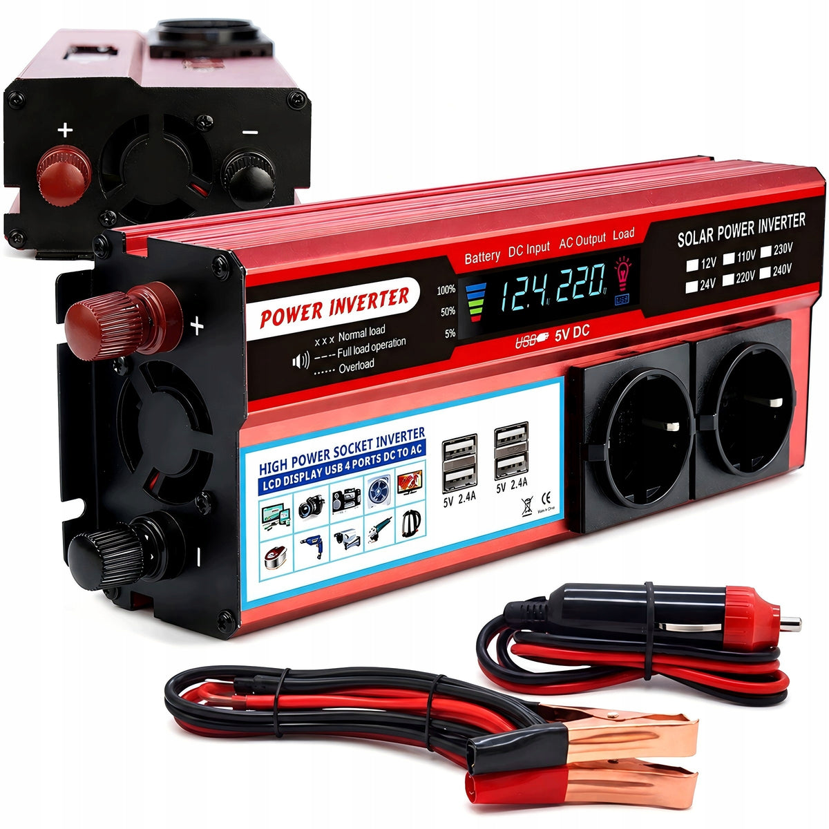 CAR CONVERTER 2000W|12V|2x 220V|4x USB|LCD|CLEAN SINE INVERTER