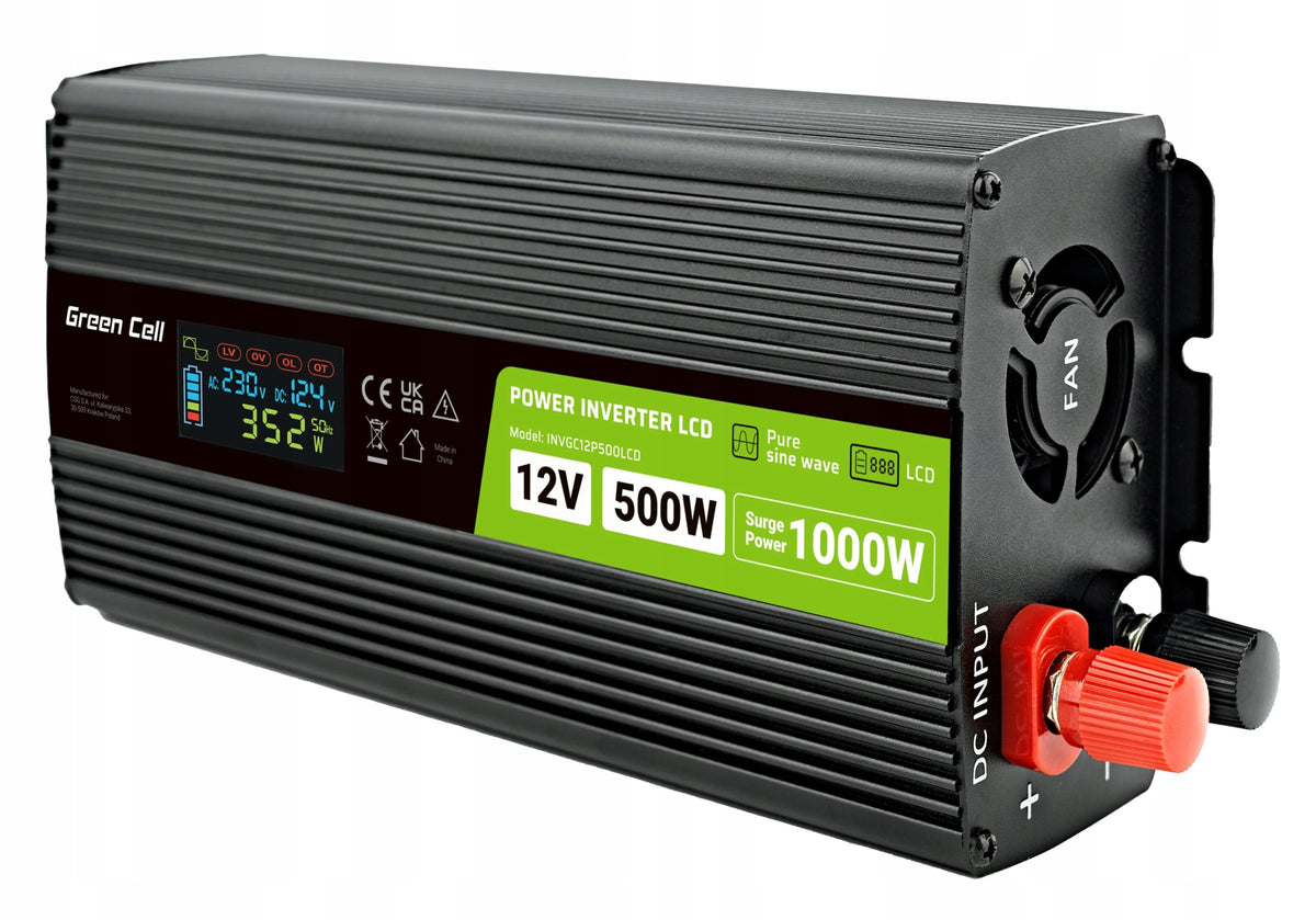 CAR CONVERTER FULL SINE GREEN CELL 12V 500W/1000W PHOTOVOLTAICS