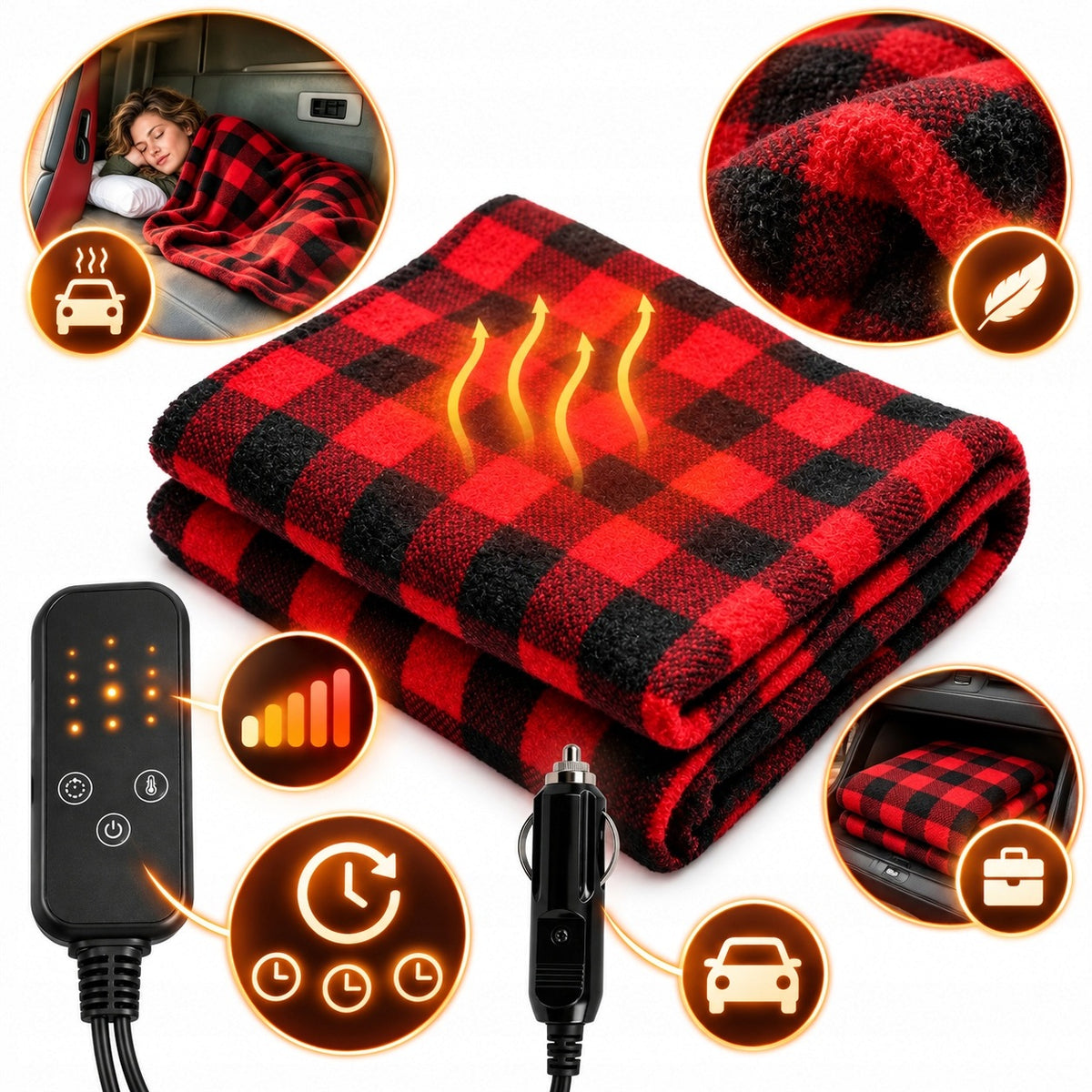 CAR ELECTRIC BLANKET 12V HEATING MAT REMOTE CONTROL TIMER 45W
