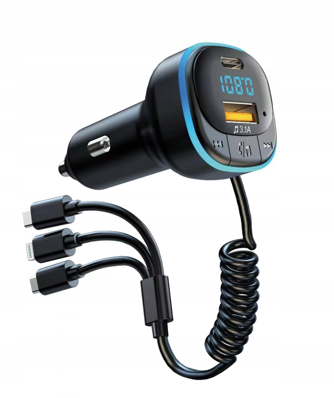 CAR FM TRANSMITTER BLUETOOTH 5.0 CHARGER 3in1 USB-C MICRO LIGHTNING