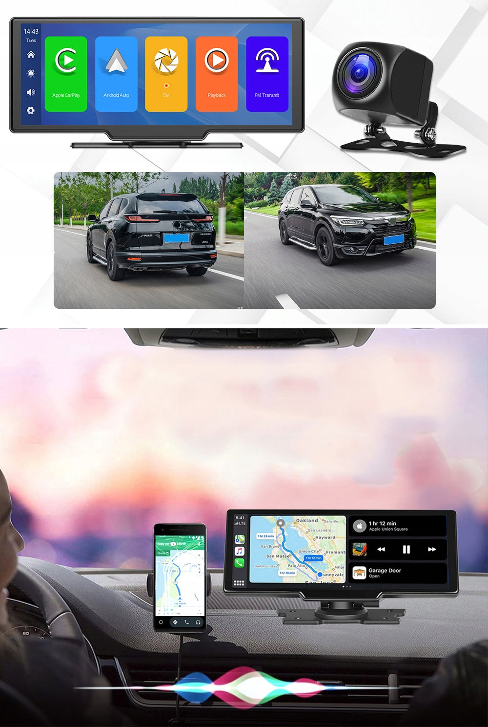 CAR MONITOR ANDROID CARPLAY AUTO REVERSING CAMERA 10" POLISH MENU Brand DIAWAY