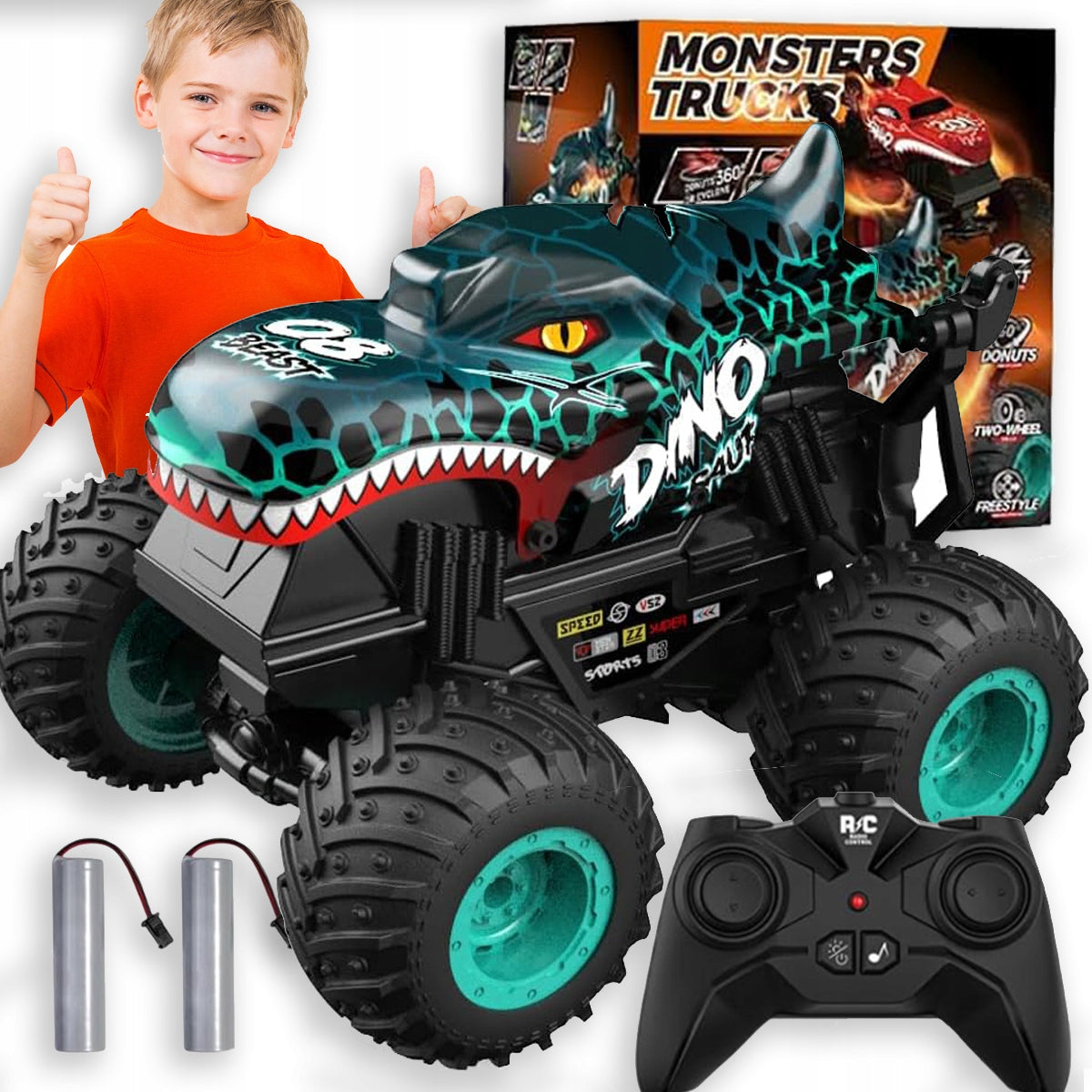 CAR MONSTER TRUCK REMOTE CONTROLLED DINOSAURS 4X4 LED GIFT