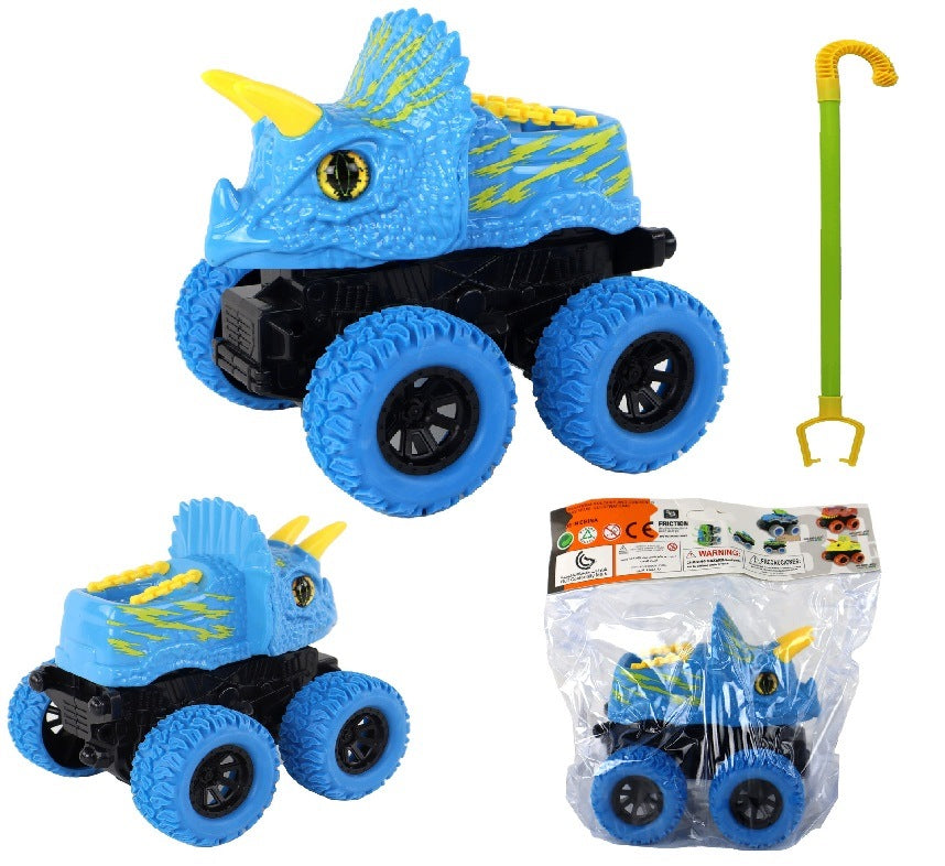 CAR OFF-ROAD VEHICLE PUSHER DINOSAUR TRICERATOPS REX RUBBER WHEELS BLUE