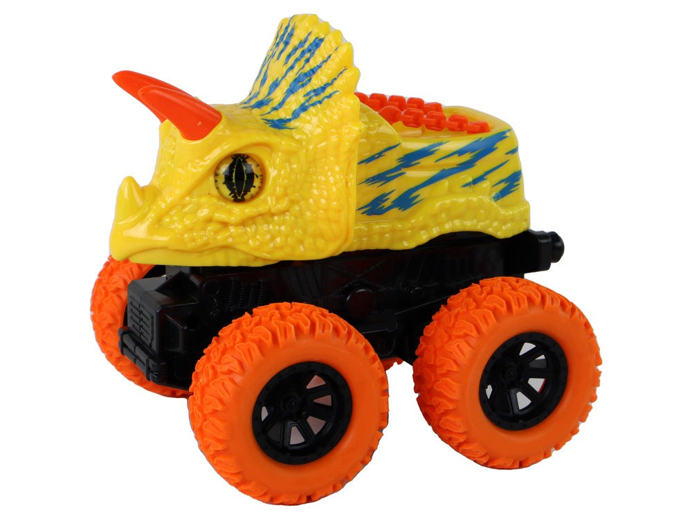 CAR OFF-ROAD VEHICLE PUSHER DINOSAUR TRICERATOPS REX RUBBER WHEELS YELLOW Packaging status original