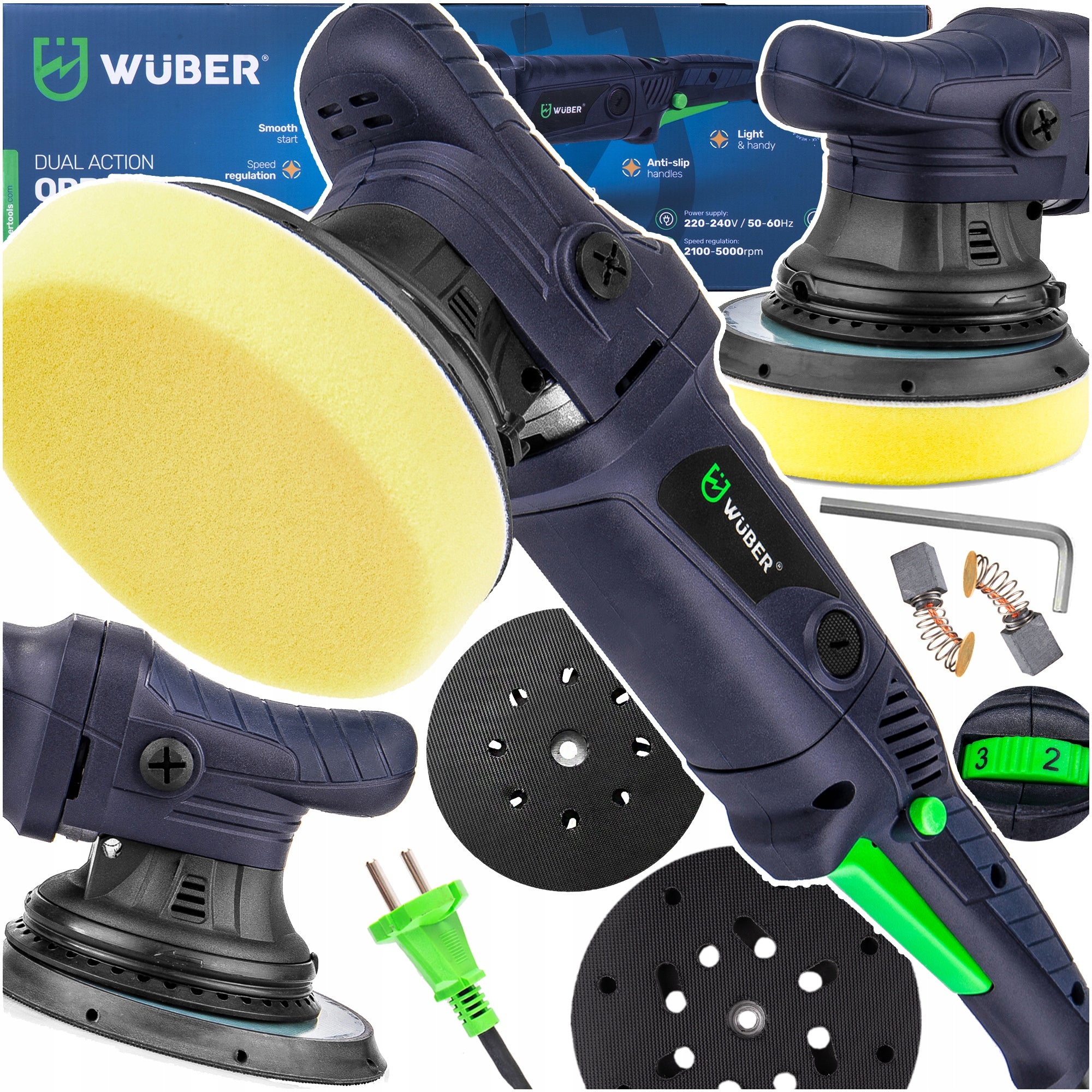 CAR POLISHER 1500W ECCENTRIC WITH OSCILLATING ADJUSTMENT + SPONGES +PADS
