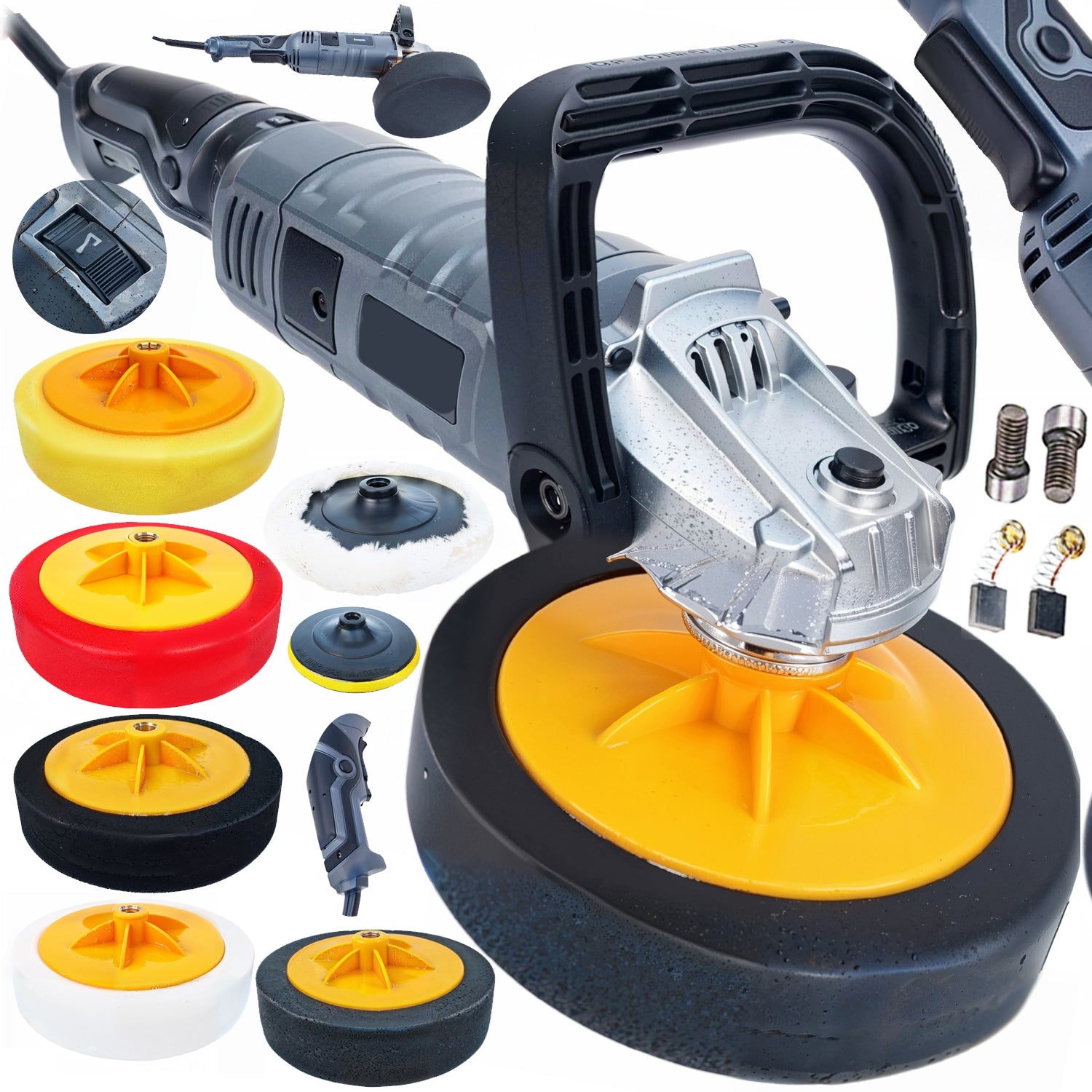 CAR POLISHER GRINDER WITH ADJUSTABLE ROTATION + SET OF SPONGE PADS