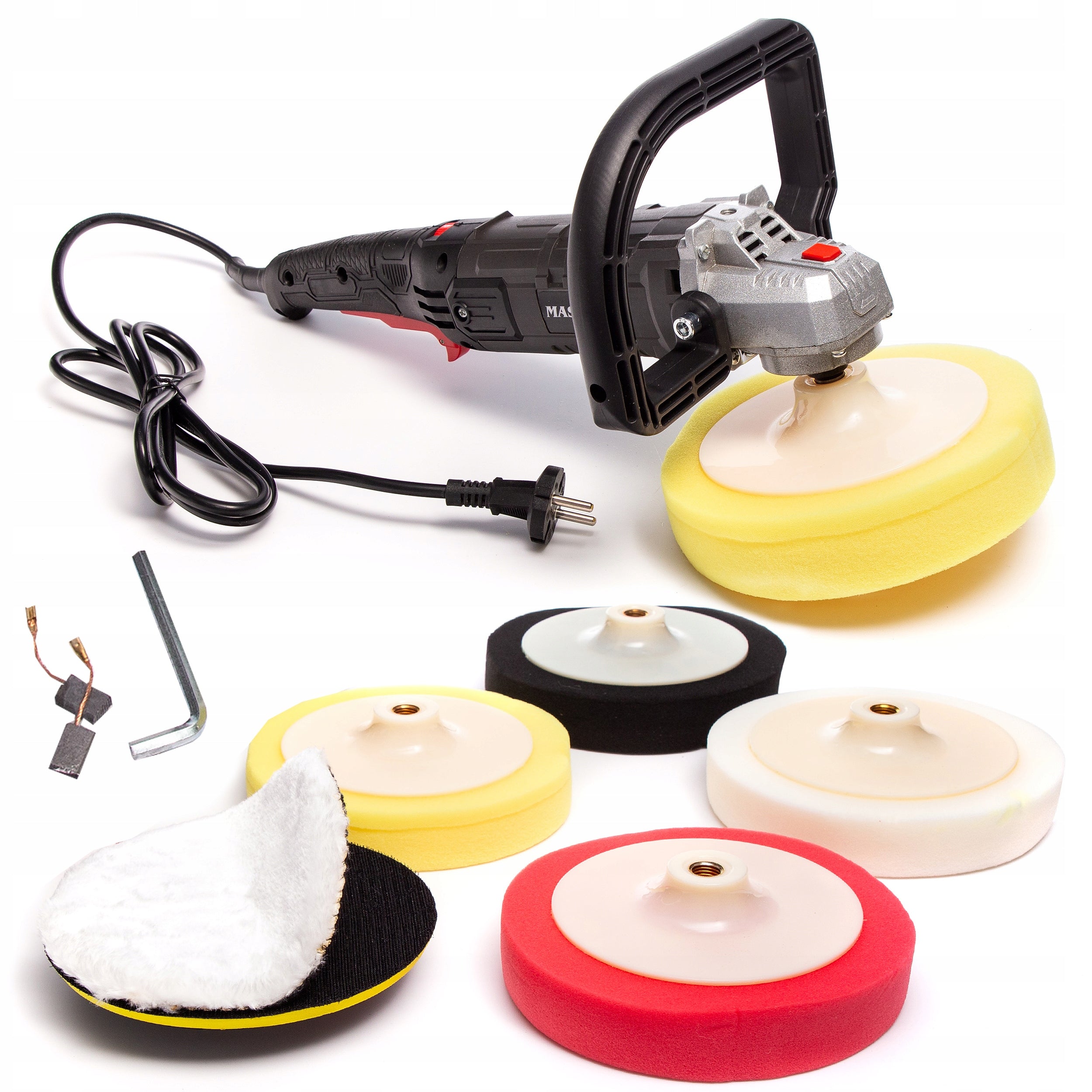 CAR POLISHER WITH ADJUSTABLE ROTATION GRINDER + SPONGE SET + FELT Packaging status original