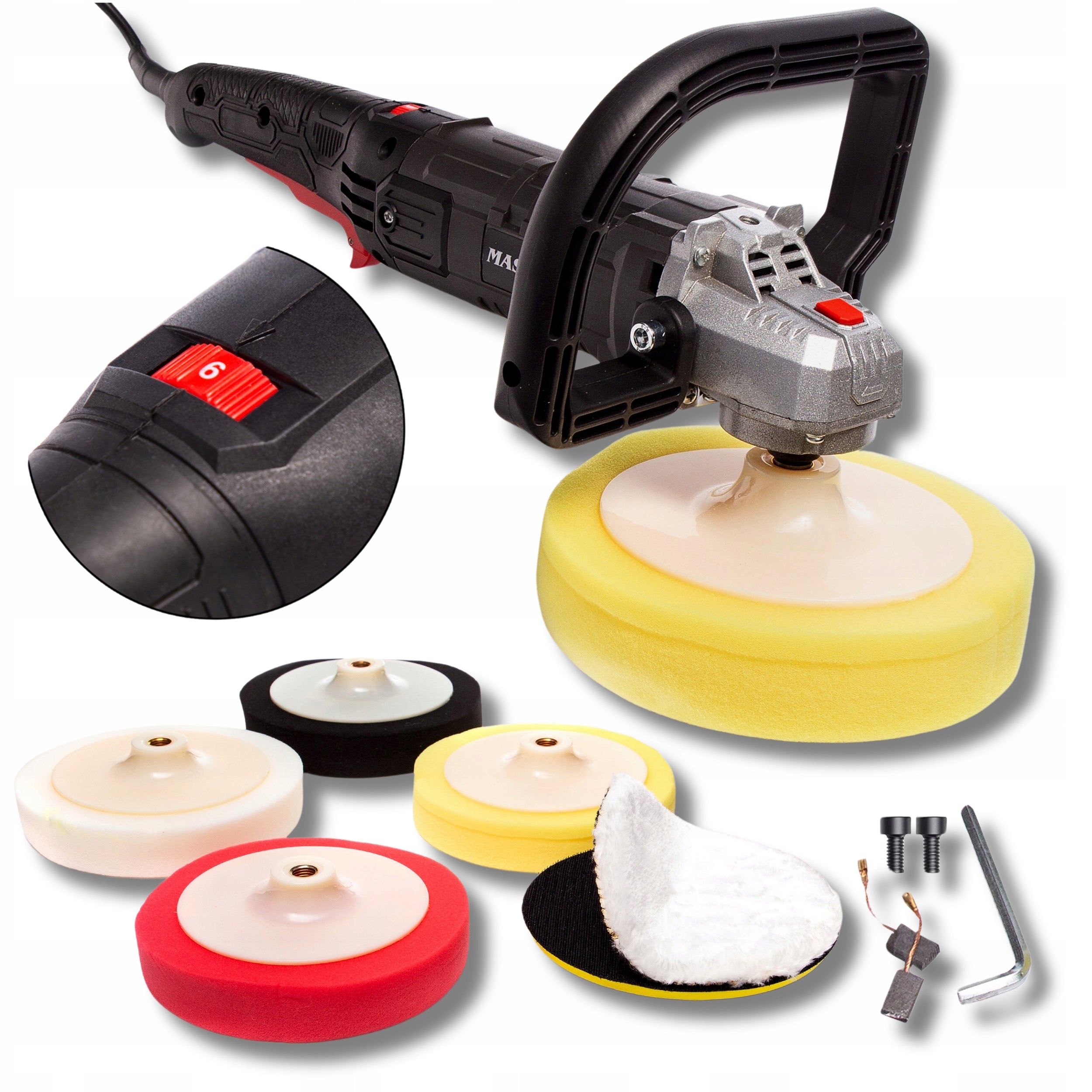 CAR POLISHER WITH ADJUSTABLE ROTATION GRINDER + SPONGE SET + FELT