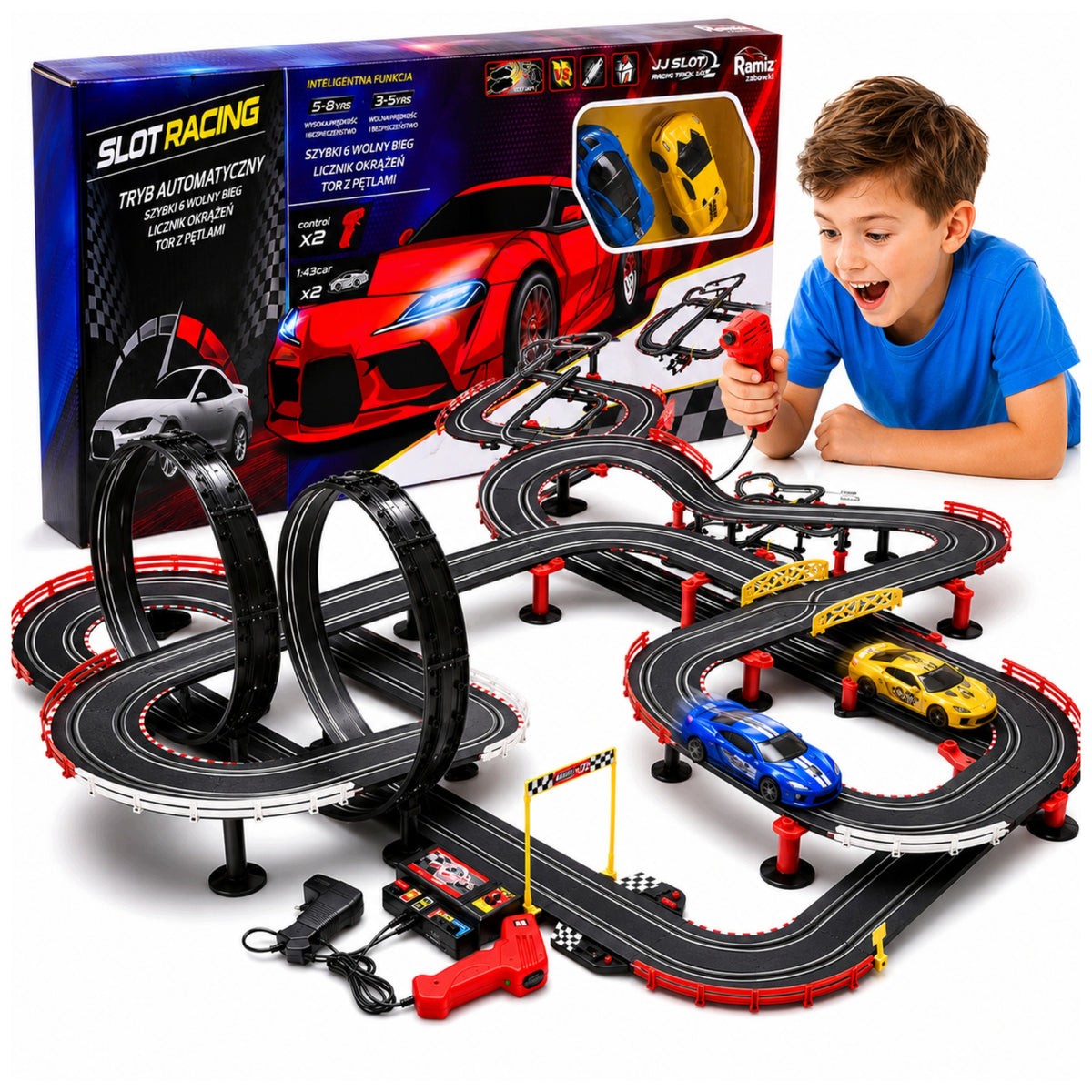 CAR RACE TRACK LARGE 14M ELECTRIC FOR CHILDREN + 2 CARS FORMULA