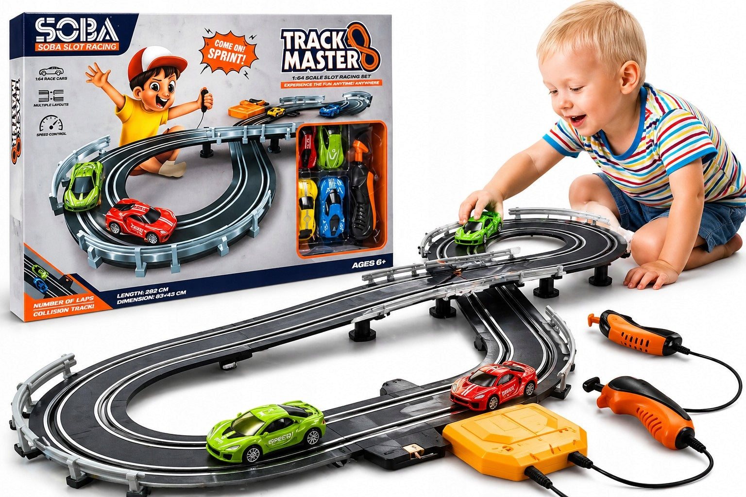 CAR RACING TRACK 2 CARS 2 BODY CONTROLLER 232CM CHARGER