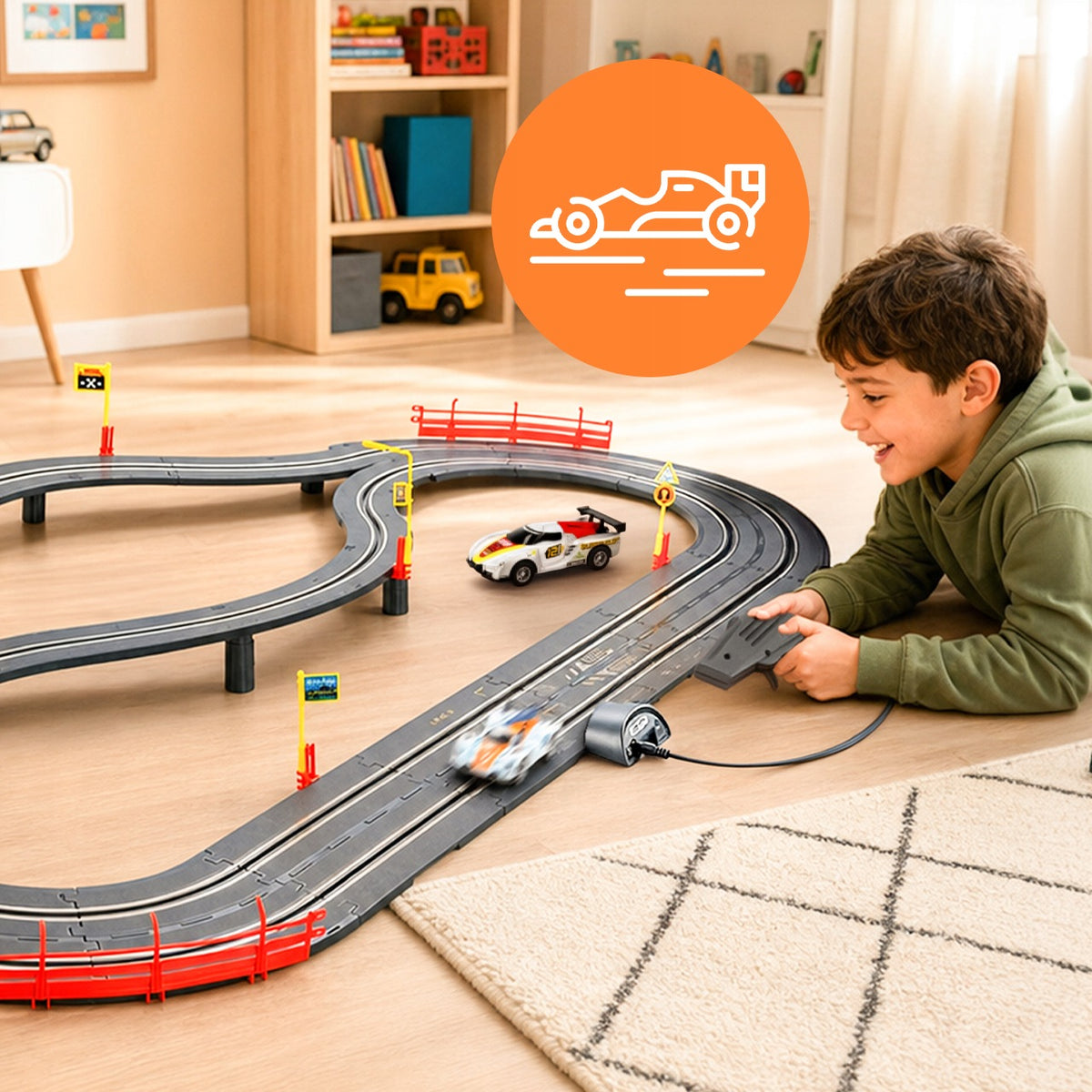 CAR RACING TRACK 300CM 2 CARS LED 2 CONTROLLERS USB POWER SUPPLY 1:43 Manufacturer code 114946
