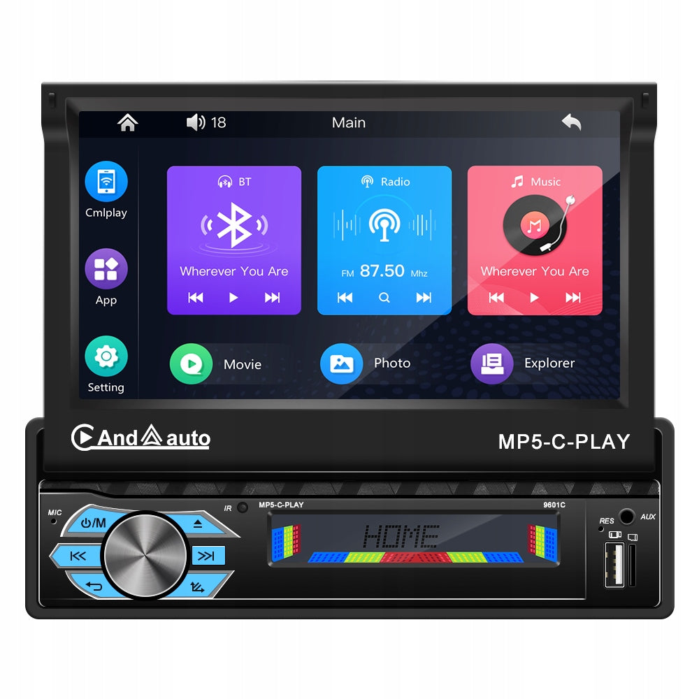 CAR RADIO 1 DIN 7'' BT RETRACTABLE SCREEN TOUCH CARPLAY ANDROID AUTO Model 1DIN 7'' BT WYSUWANY EKRAN