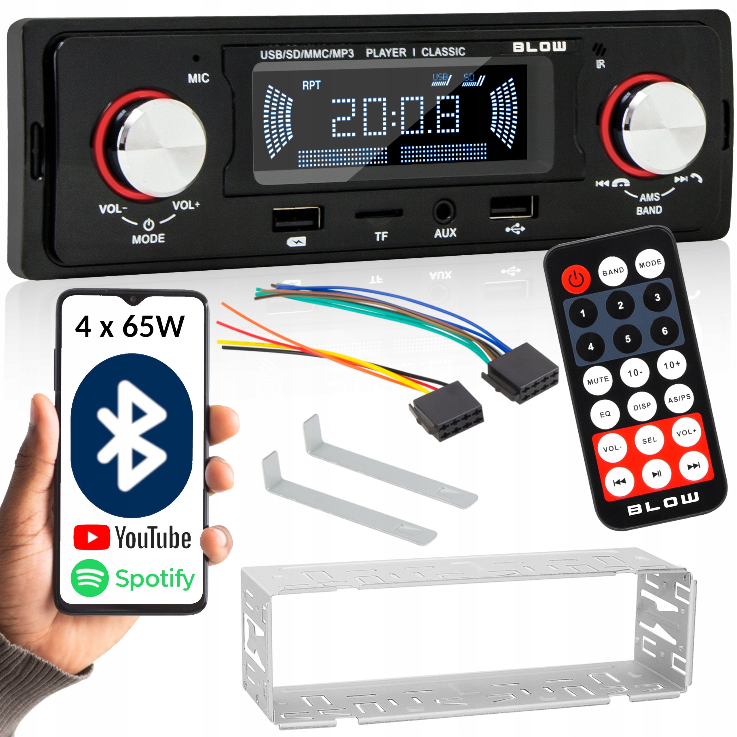 CAR RADIO 1-DIN BLUETOOTH USB SD AUX RDS MP3 REMOTE CONTROL BATTERY SET