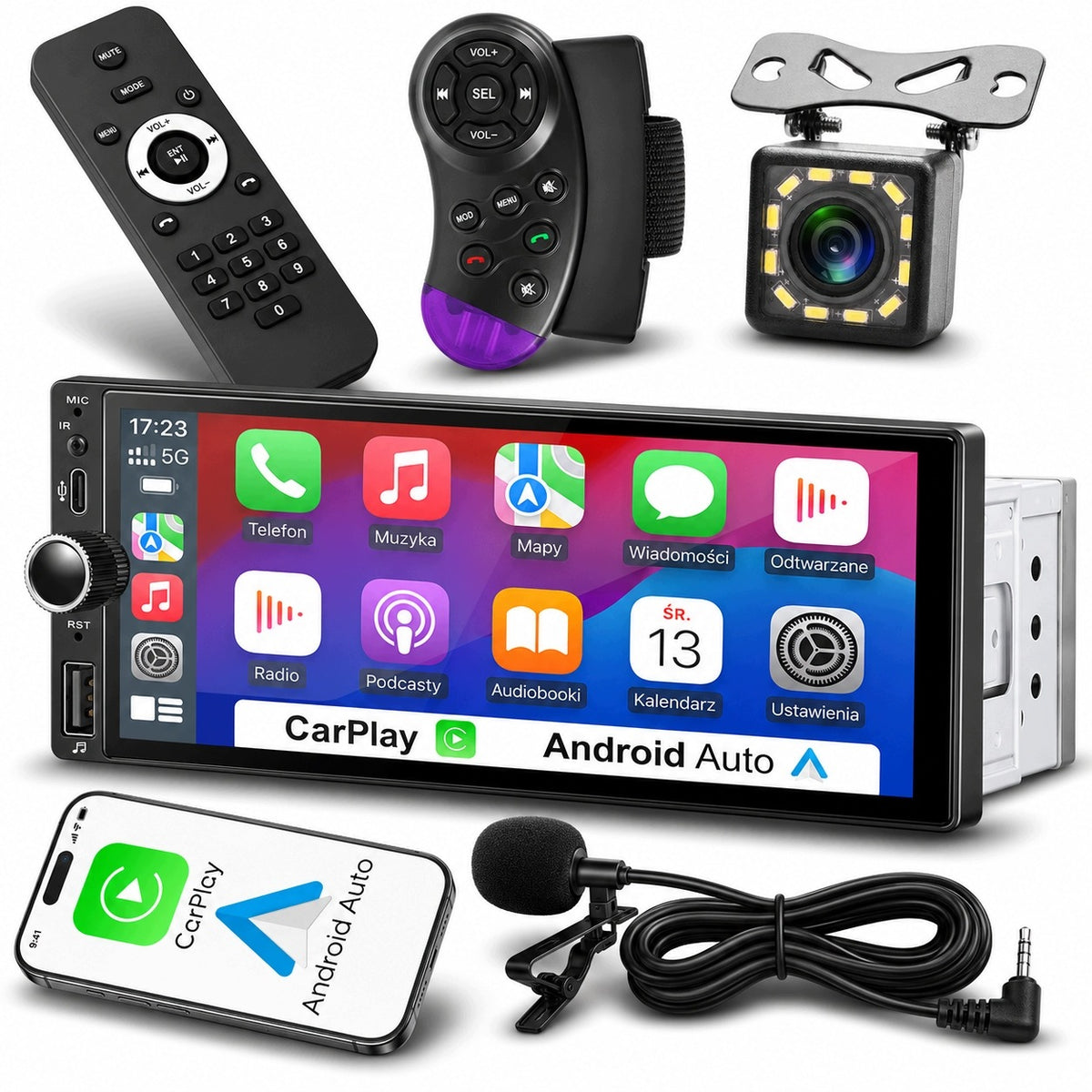 CAR RADIO 1 DIN USB ANDROID AUTO CARPLAY MIRROR LINK REVERSING CAMERA
