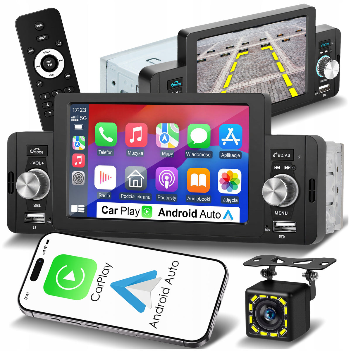 CAR RADIO 1 DIN USB ANDROID AUTO CARPLAY MIRROR LINK REVERSING CAMERA
