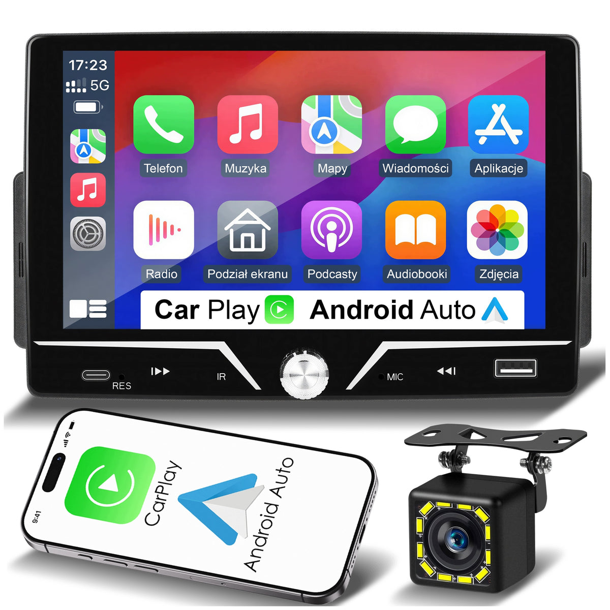 CAR RADIO 1 DIN USB ANDROID AUTO CARPLAY MIRROR LINK REVERSING CAMERA
