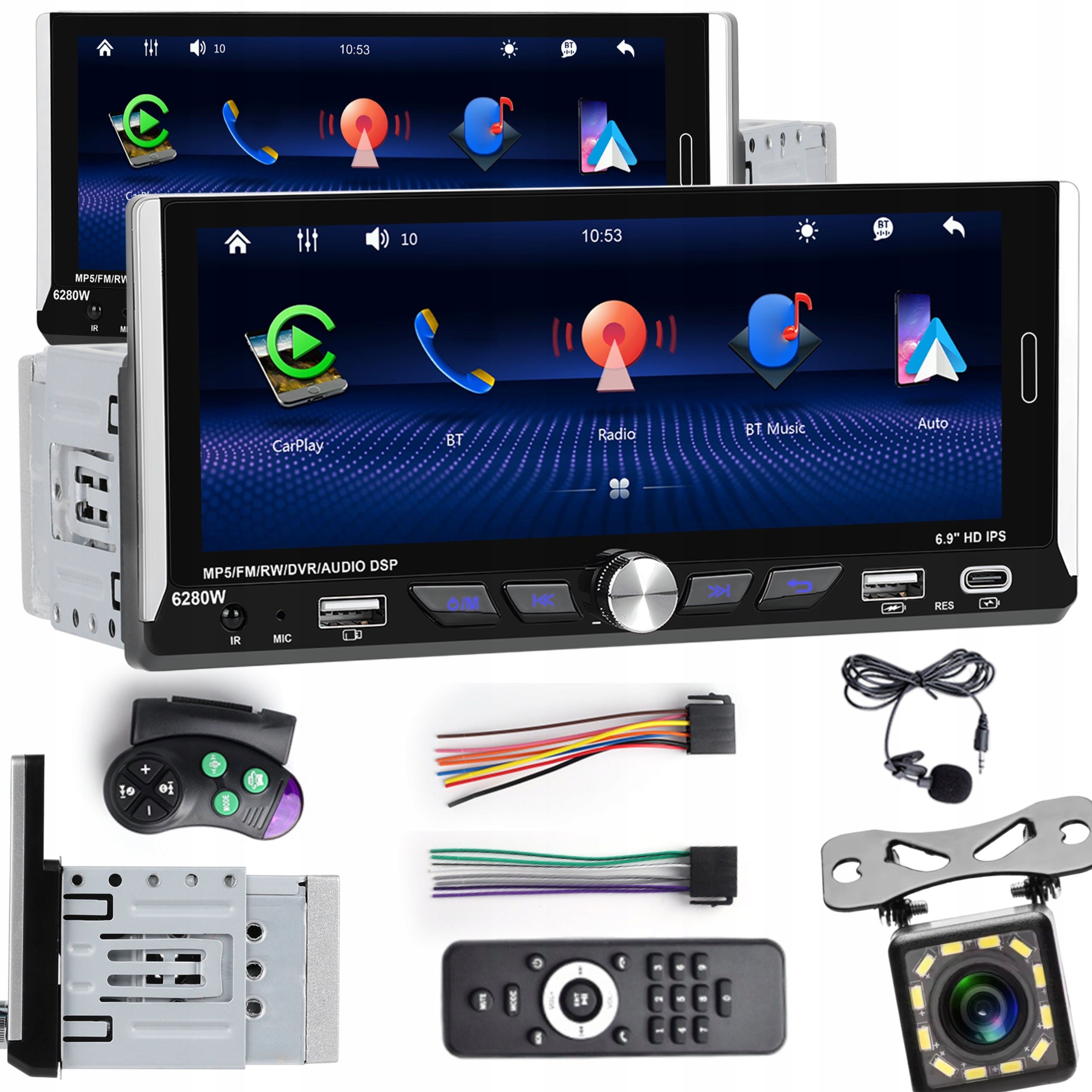CAR RADIO 1 DIN WIRELESS CARPLAY ANDROID AUTO MIRROR USB LINK