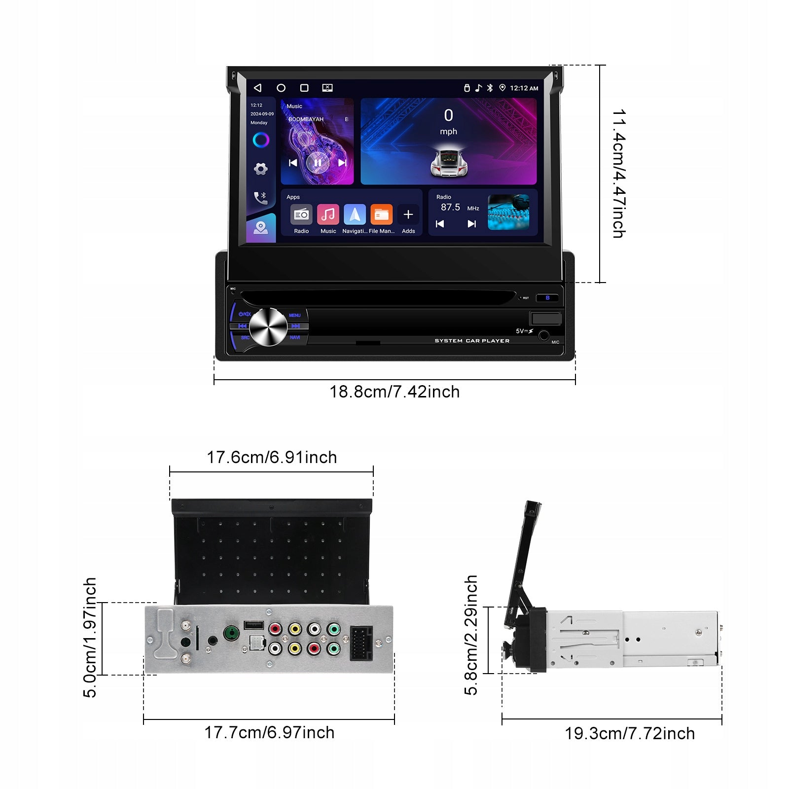 CAR RADIO 1DIN 7'' CARPLAY ANDROID WIFI RDS RETRACTABLE SCREEN 4GB RAM EAN (GTIN) 5905215796166