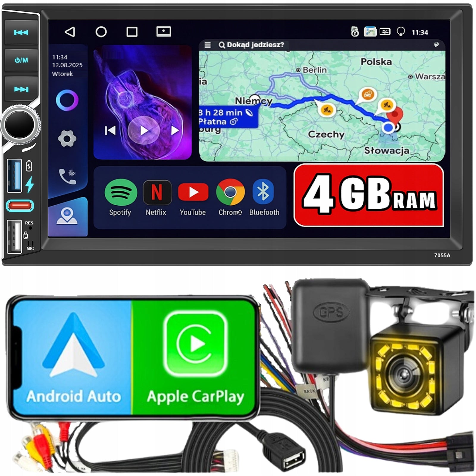 CAR RADIO 2 DIN 4GB RAM ANDROID AUTO CARPLAY ANDROID 15 RDS DSP 7"