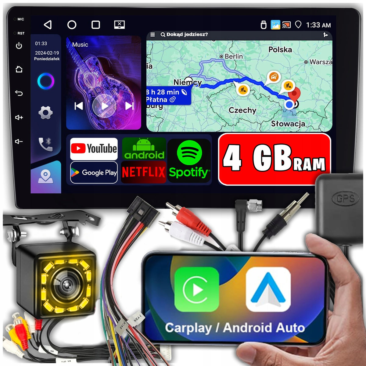 CAR RADIO 2 DIN 9'' CARPLAY ANDROID WIFI GPS TOUCH FM 4GB/64GB