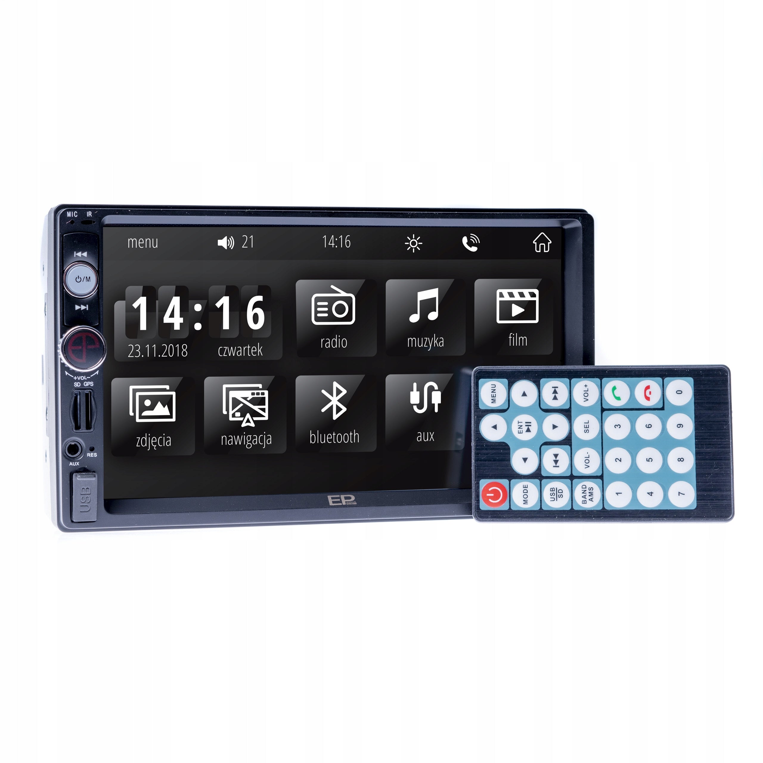 CAR RADIO 2 DIN BT USB AUX SCREEN 7" POWER 4x60W + REMOTE CONTROL + GPS RECEIVER