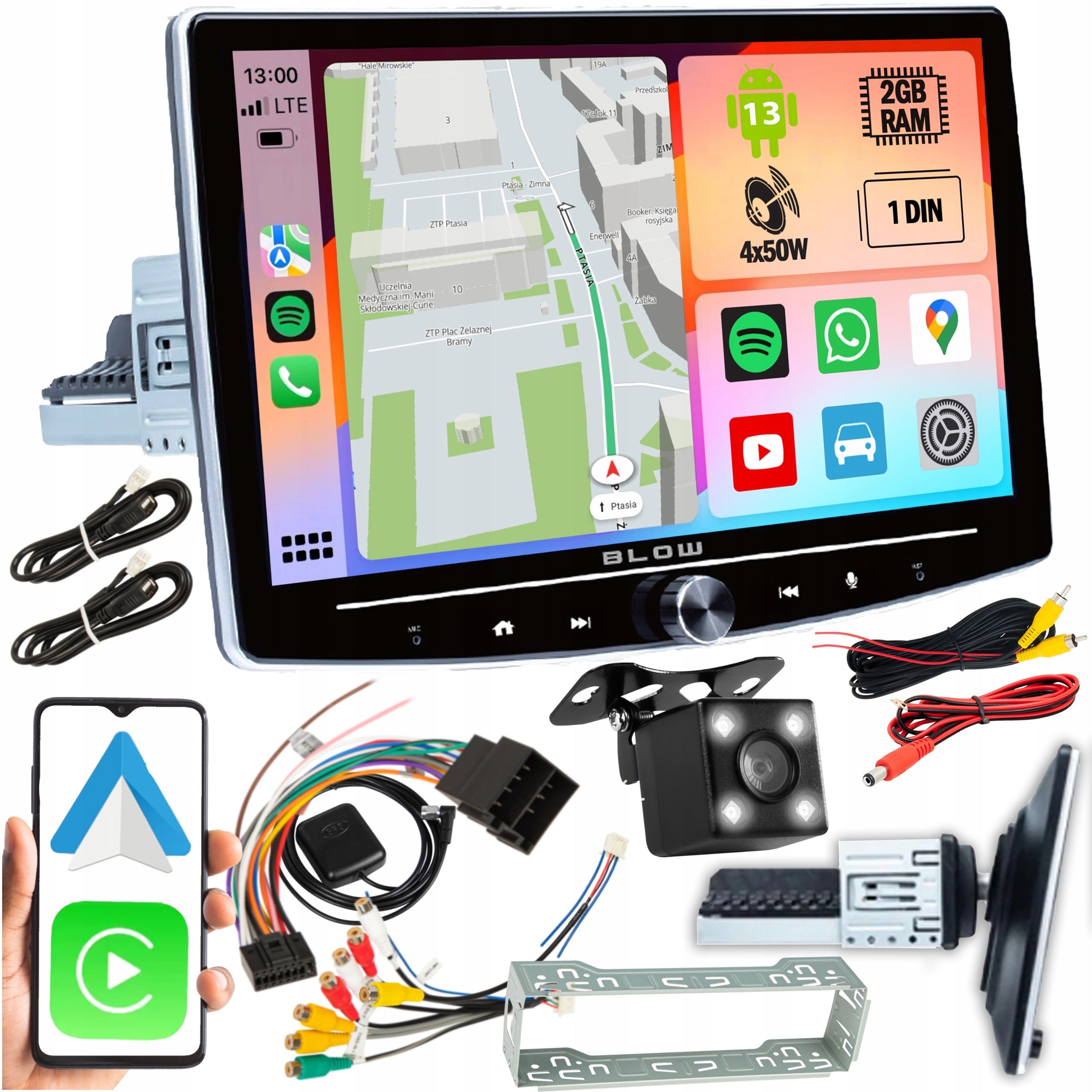 CAR RADIO ANDROID 13 1DIN 10 INCH BLUETOOTH REVERSING CAMERA + OBD 2