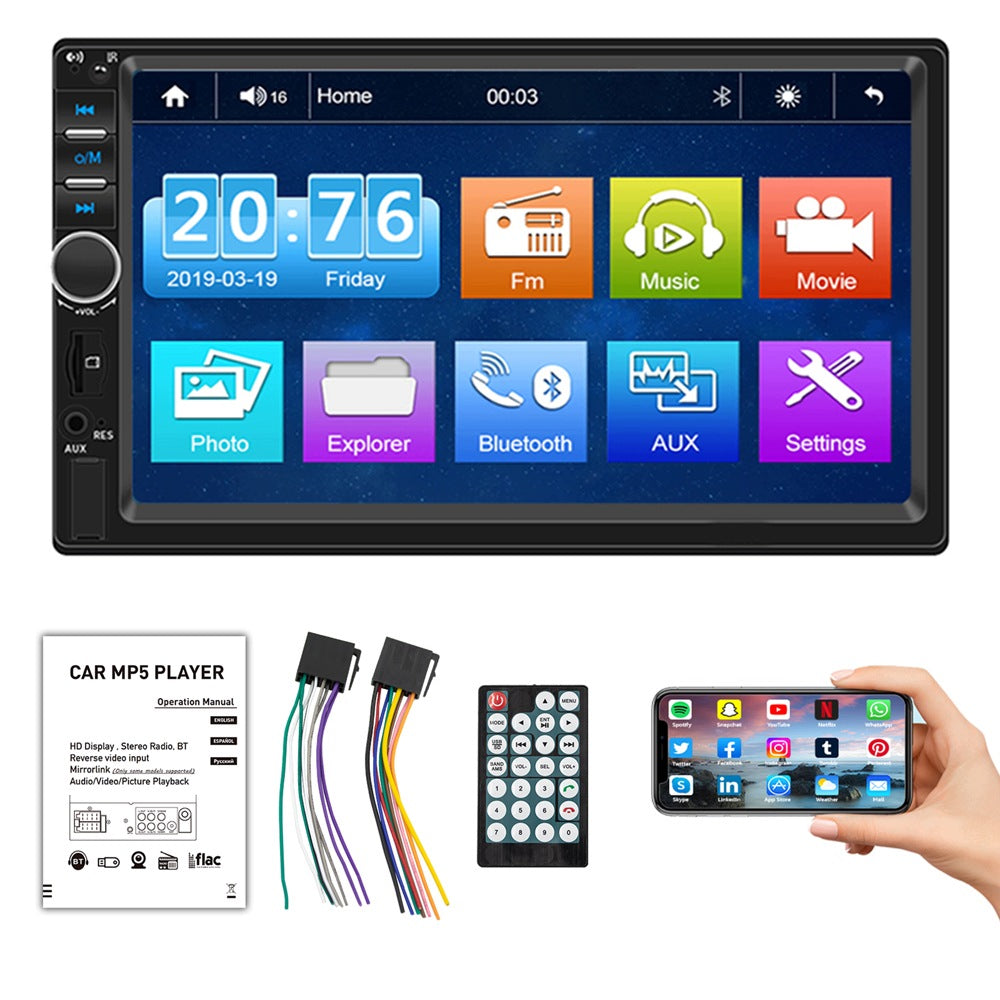 CAR RADIO BLUETOOTH 2 DIN 7 INCH RDS USB AUX MICRO SD 4x50W REMOTE CONTROL