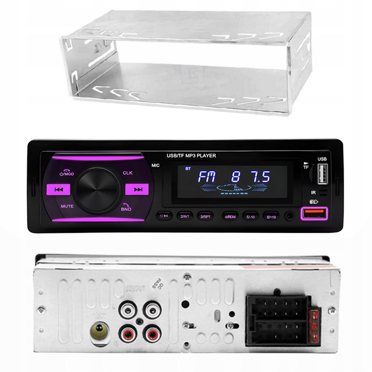 CAR RADIO BLUETOOTH USB MP3 AUX SD MICROPHONE REMOTE CONTROL BATTERY 6 COLORS Manufacturer code 231465