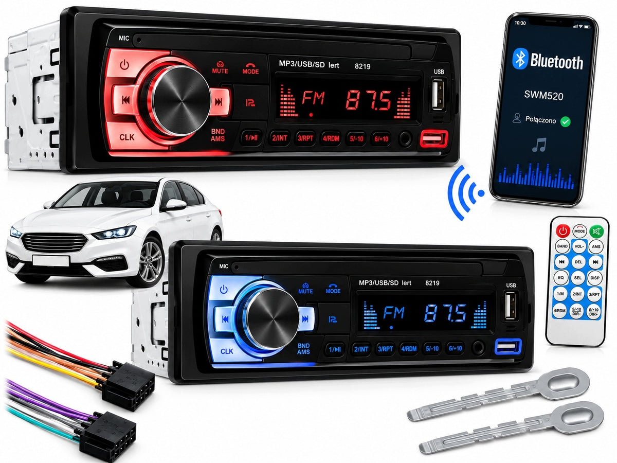 CAR RADIO BLUETOOTH USB MP3 AUX SD MICROPHONE REMOTE CONTROL BATTERY 6 COLORS Packaging status original